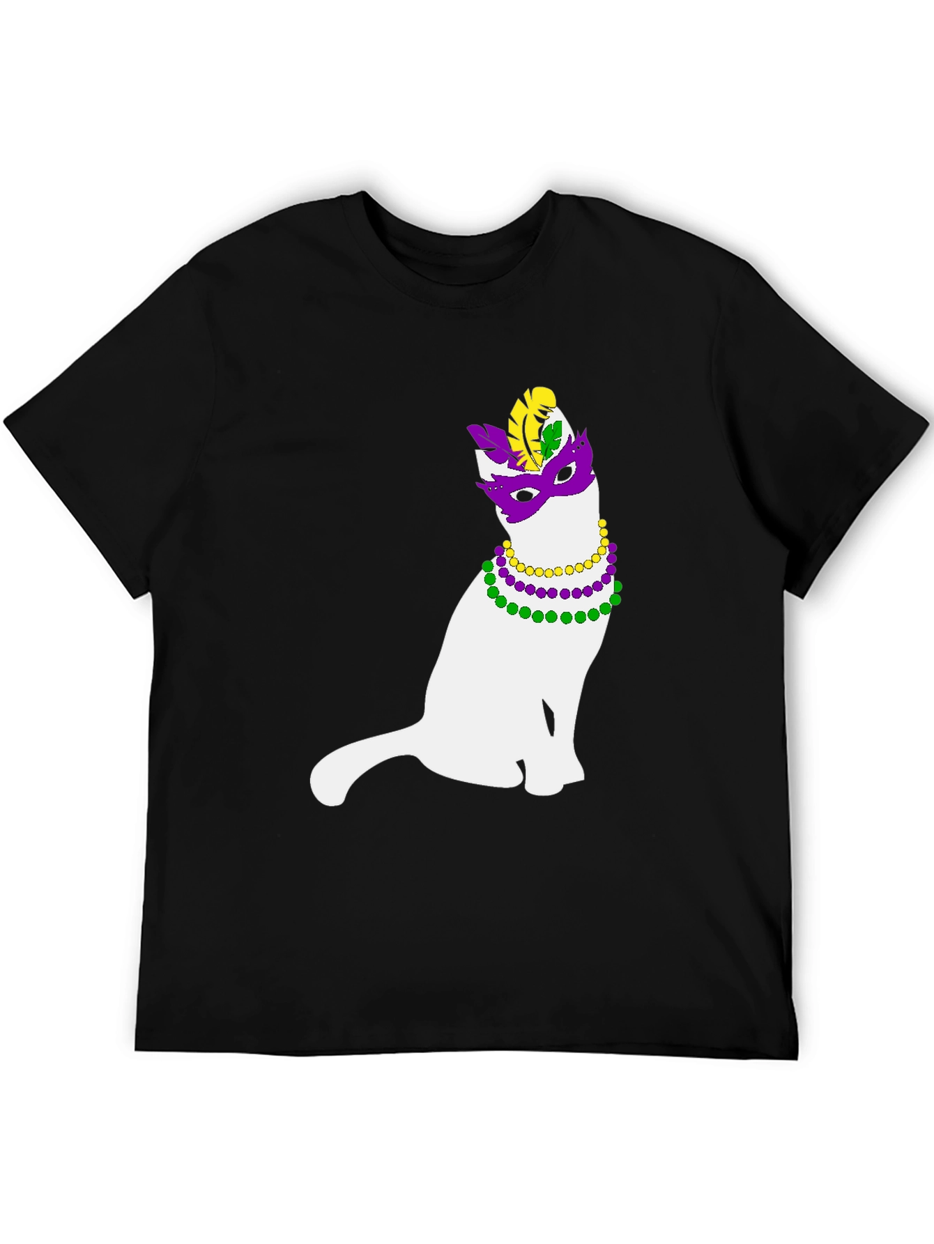 Mardi Gras Cat Graphic Tee - Unisex Black T-Shirt