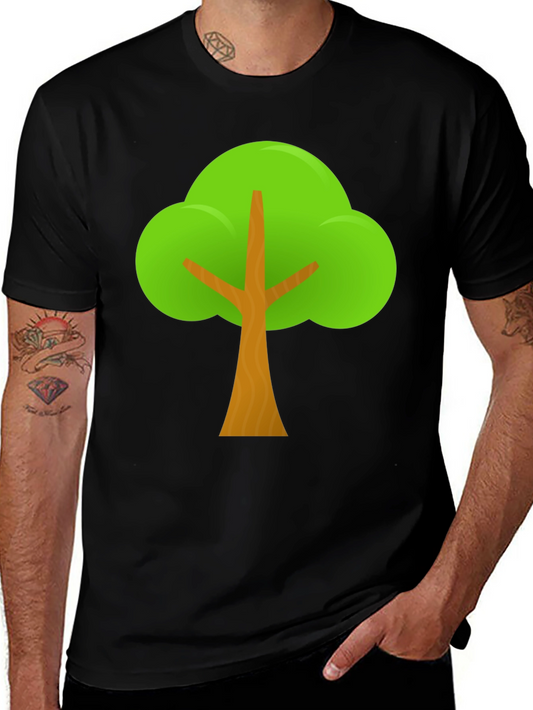 Cartoon Tree Graphic Tee - Black Casual T-Shirt