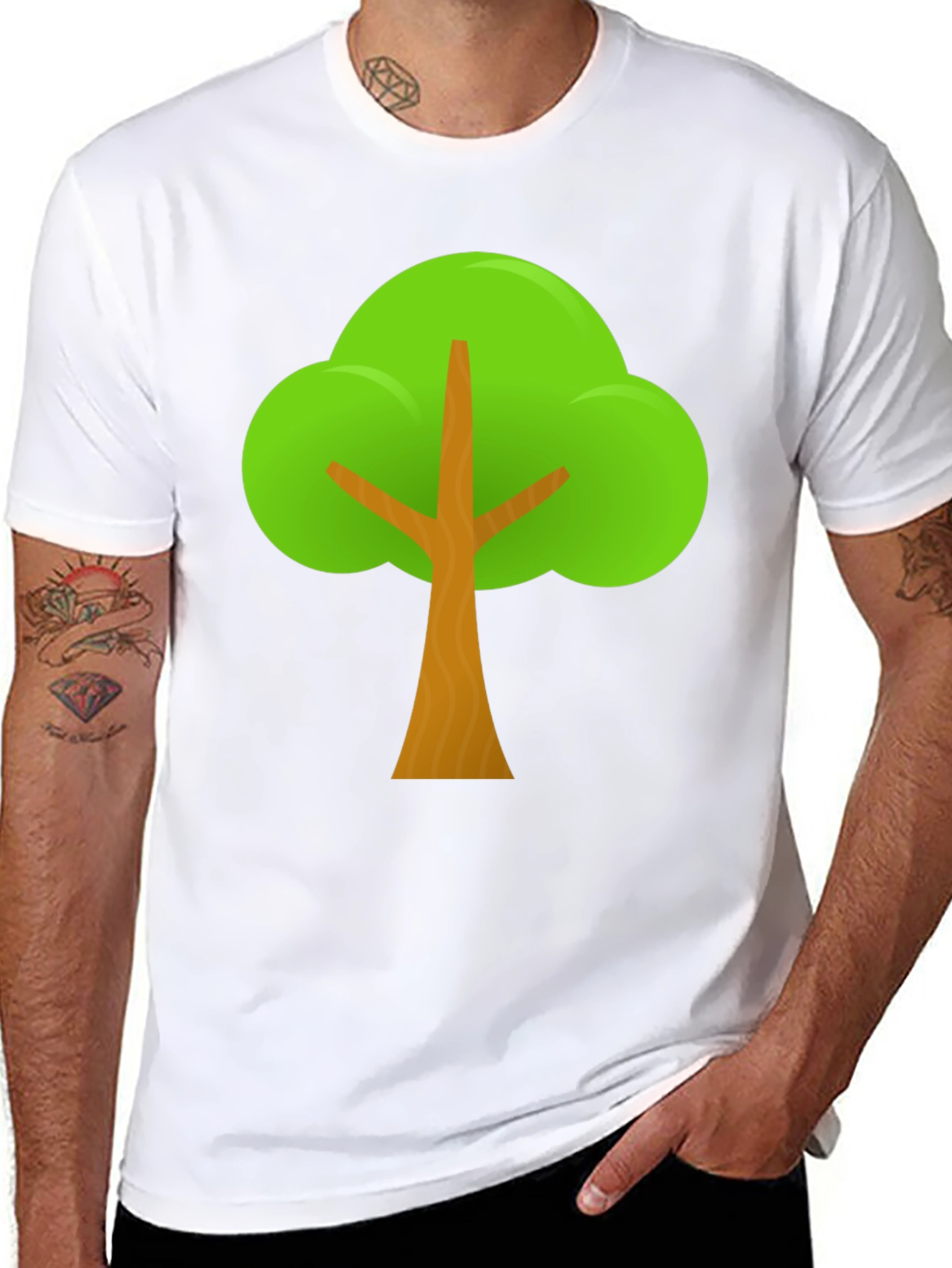 Cartoon Tree Graphic Tee - Black Casual T-Shirt