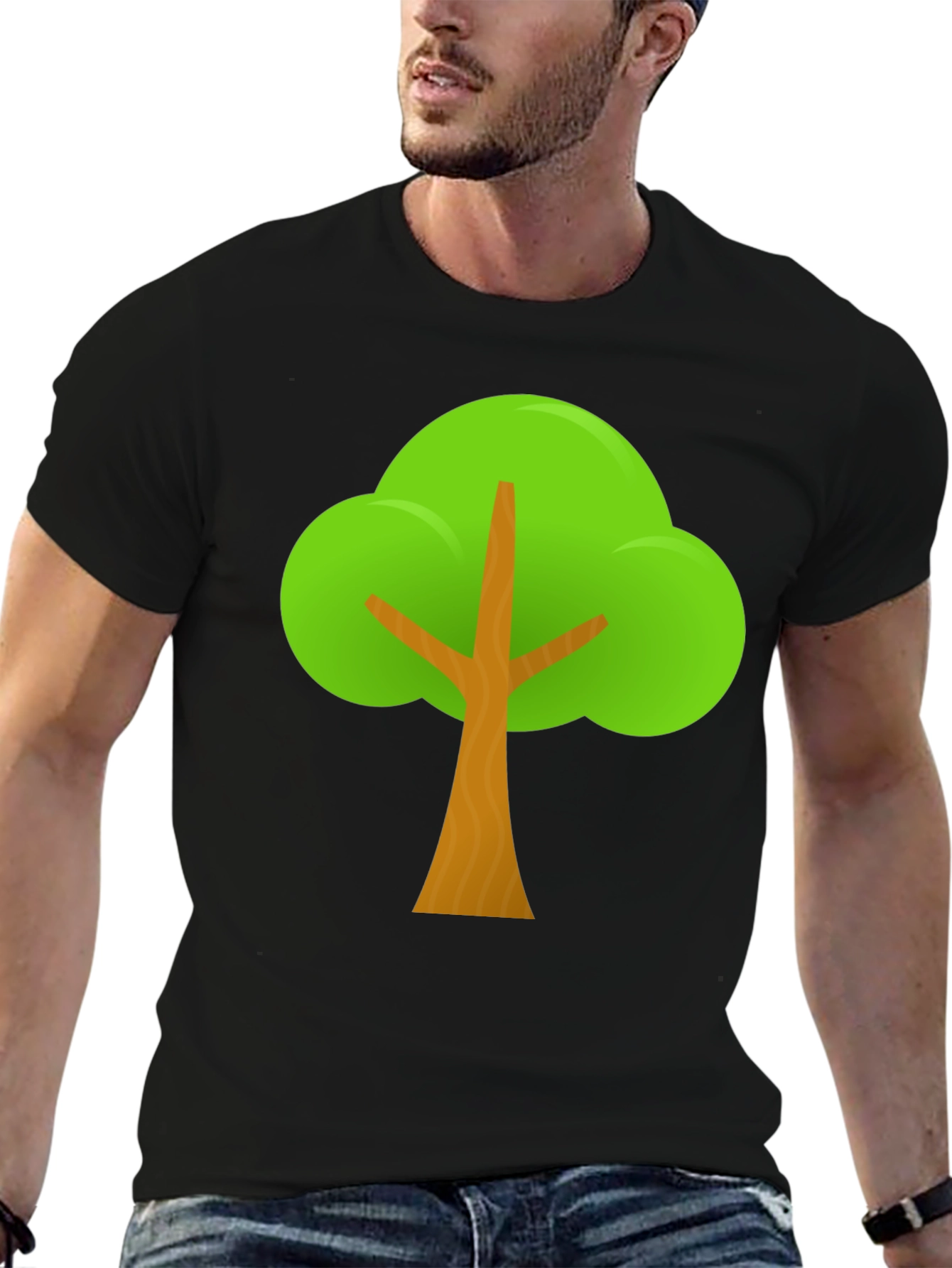 Cartoon Tree Graphic Tee - Black Casual T-Shirt