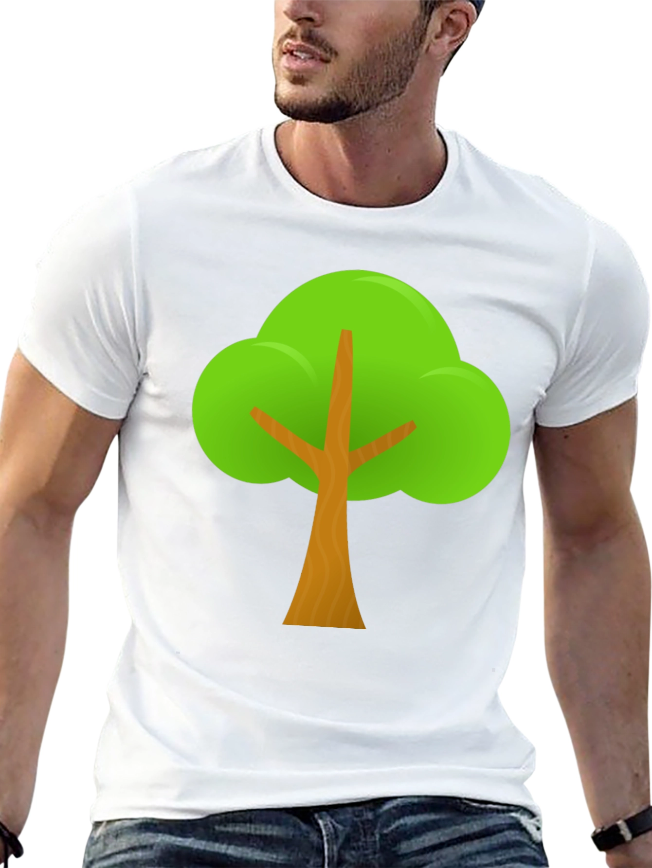 Cartoon Tree Graphic Tee - Black Casual T-Shirt