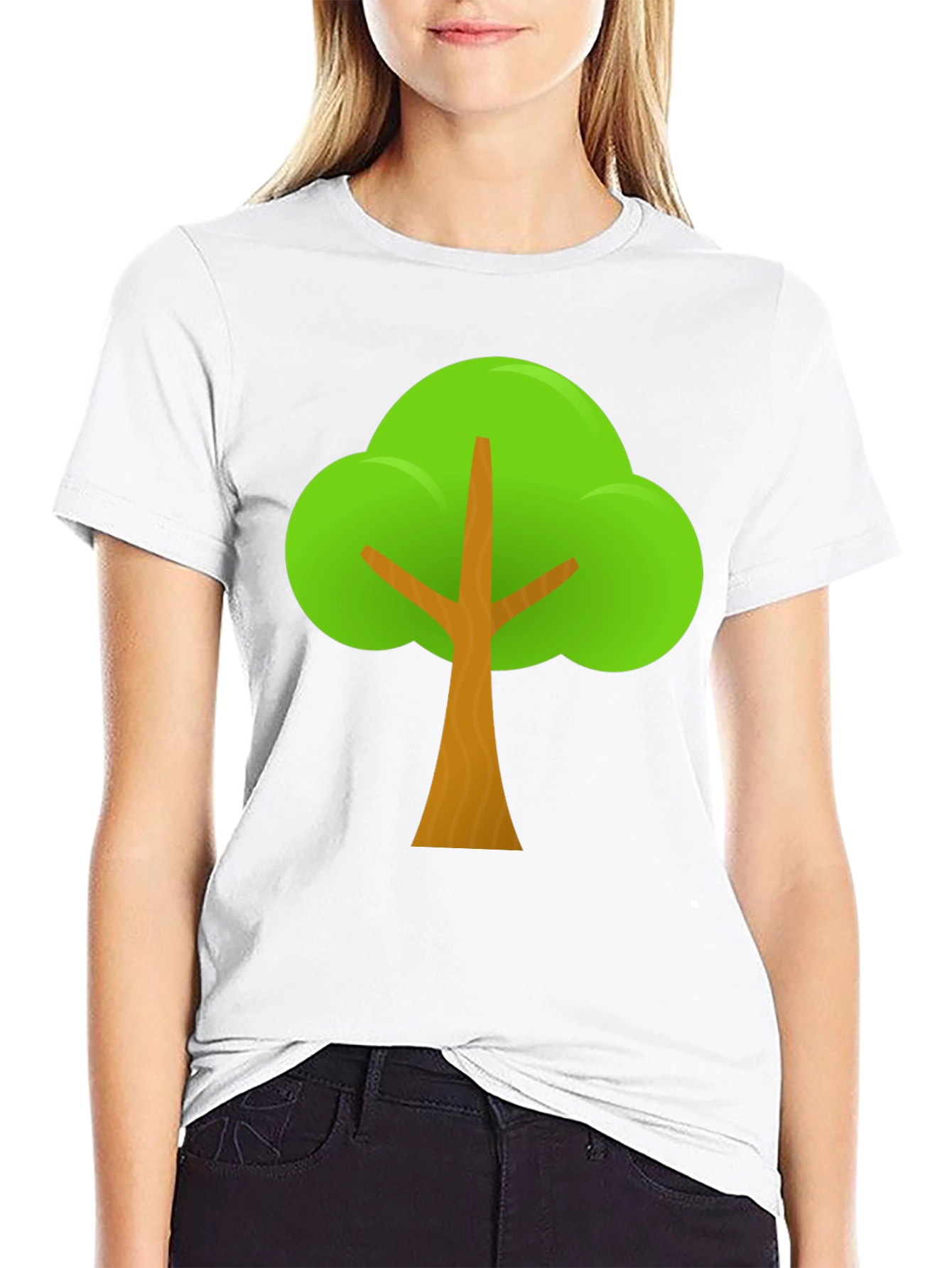 Cartoon Tree Graphic Tee - Black Casual T-Shirt