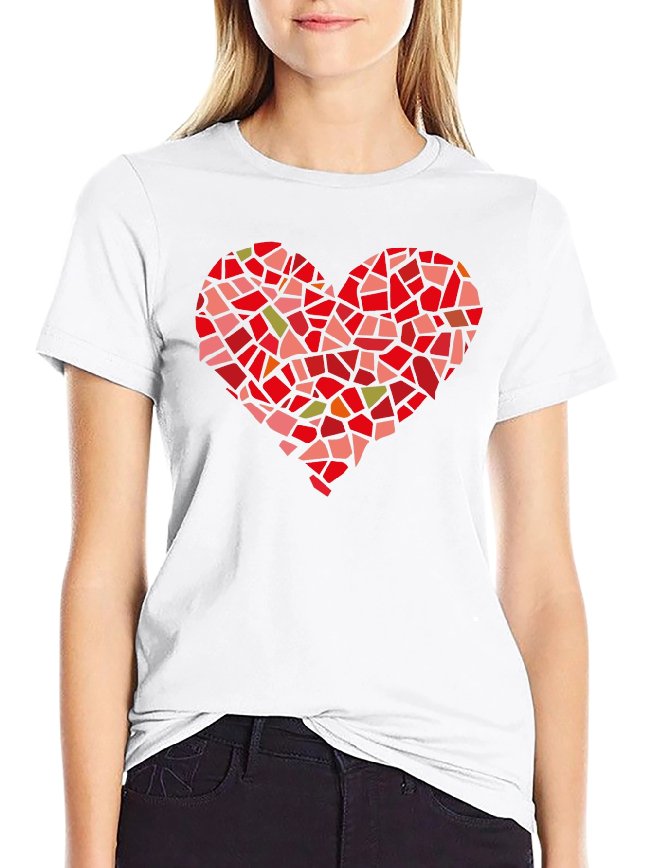 Mosaic Heart Graphic Tee - Black Cotton T-Shirt