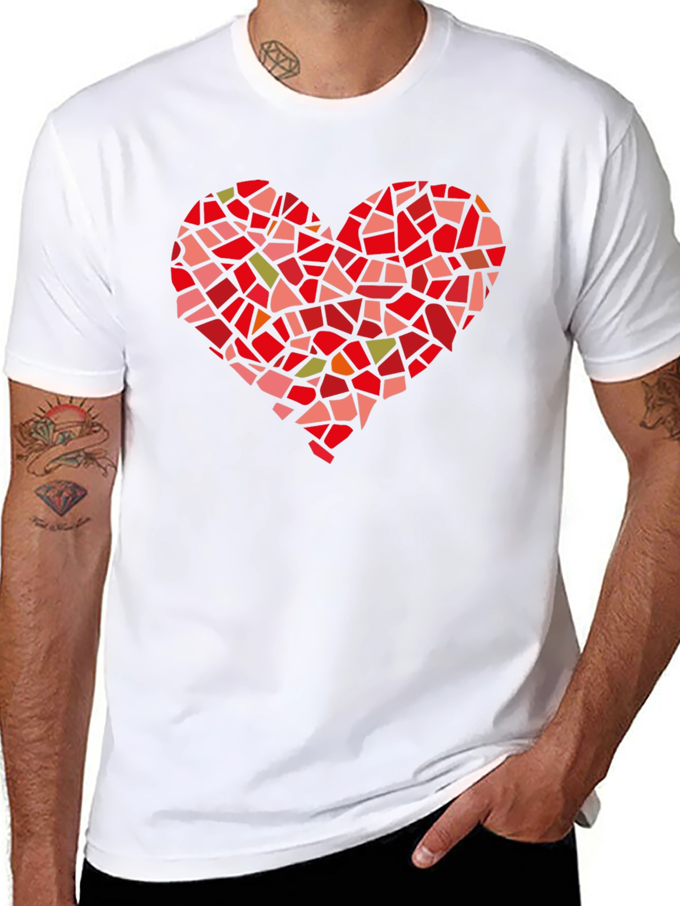 Mosaic Heart Graphic Tee - Black Cotton T-Shirt