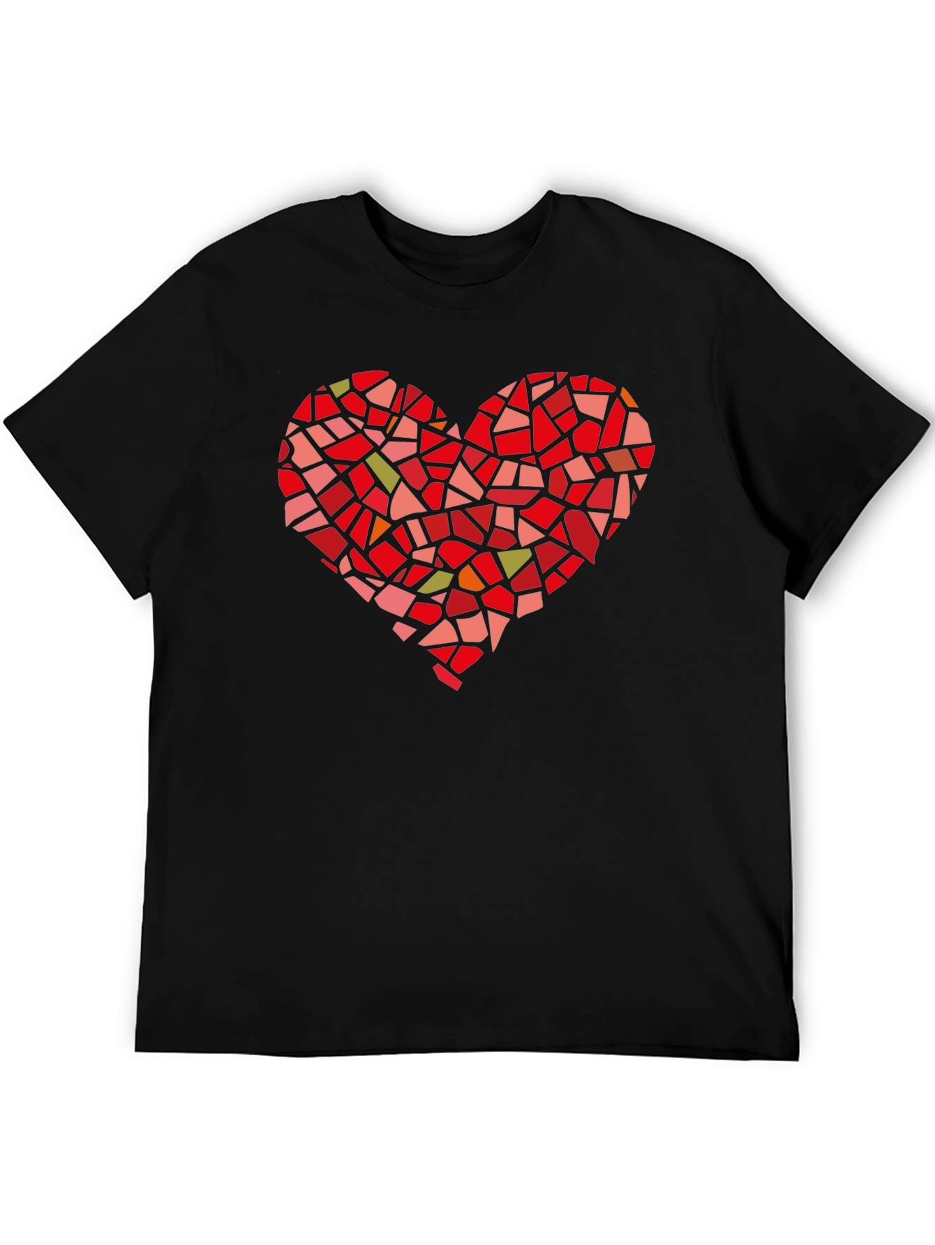 Mosaic Heart Graphic Tee - Black Cotton T-Shirt