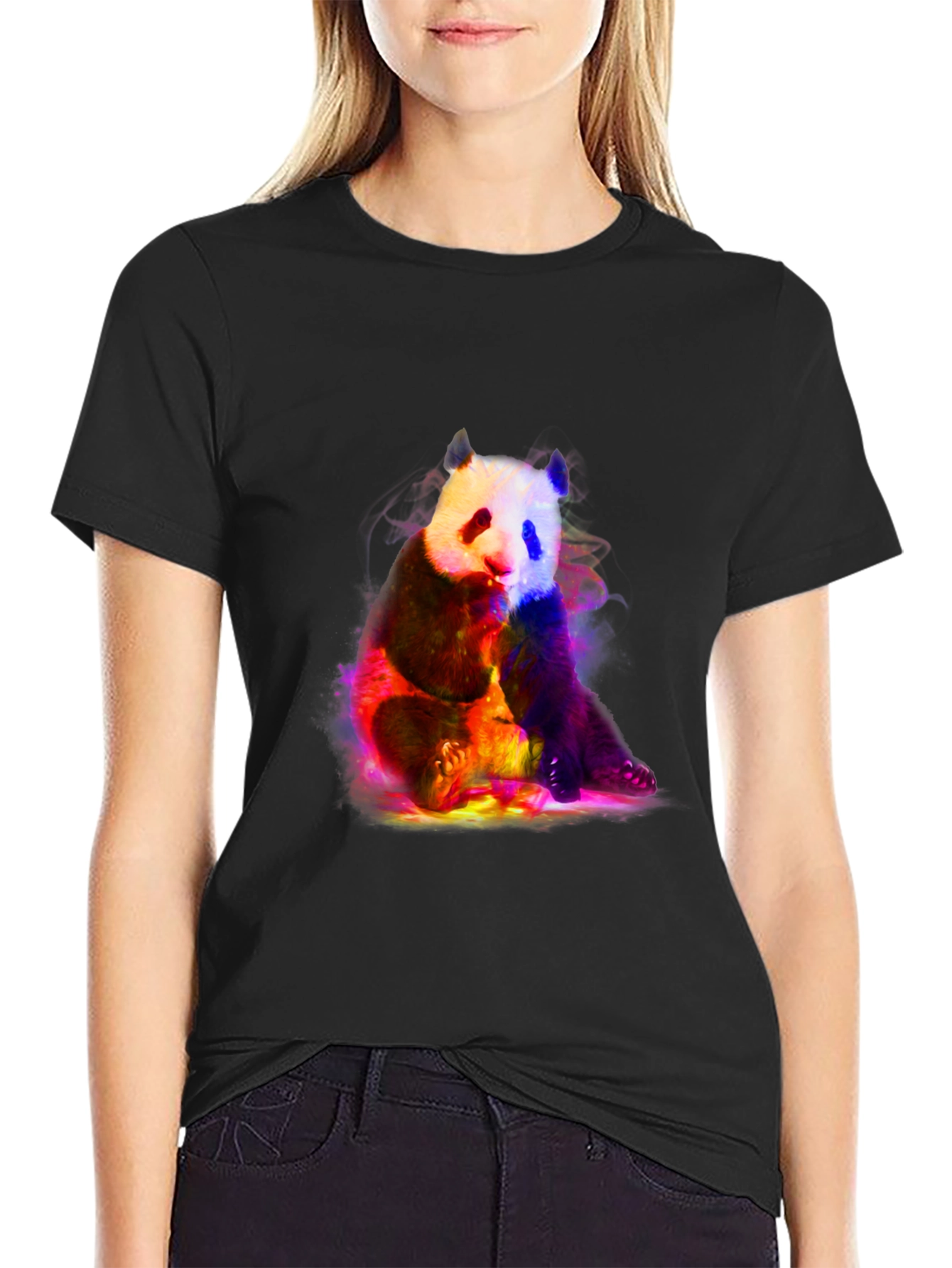 Neon Panda Graphic T-Shirt - Black