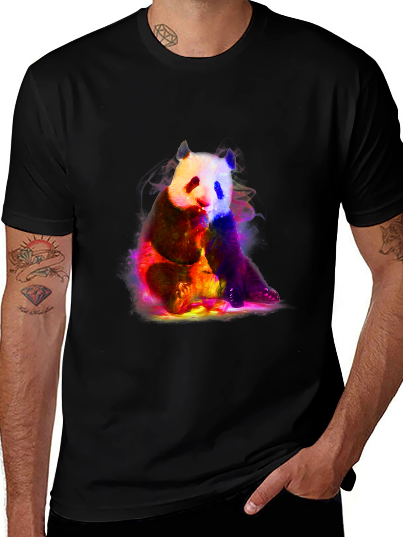 Neon Panda Graphic T-Shirt - Black