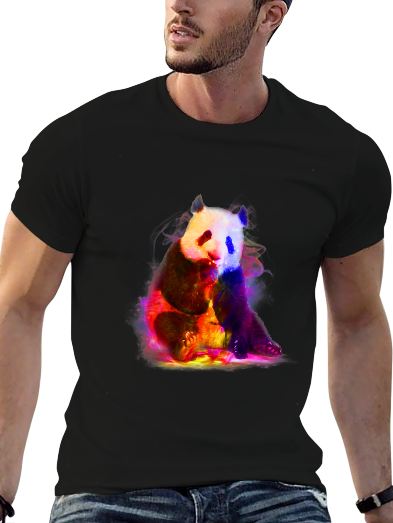 Neon Panda Graphic T-Shirt - Black