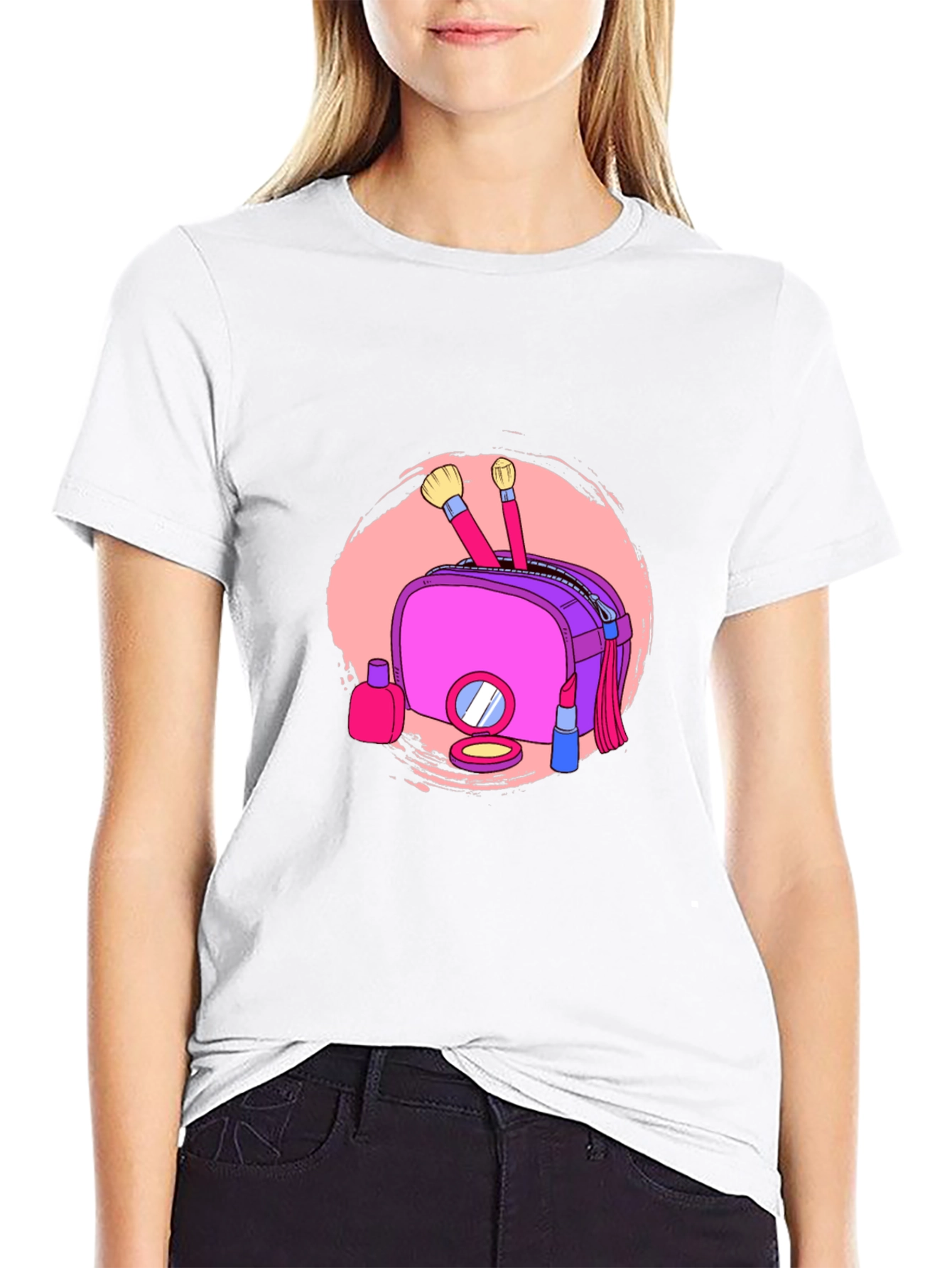 Makeup Bag Graphic Tee - Stylish Black T-Shirt