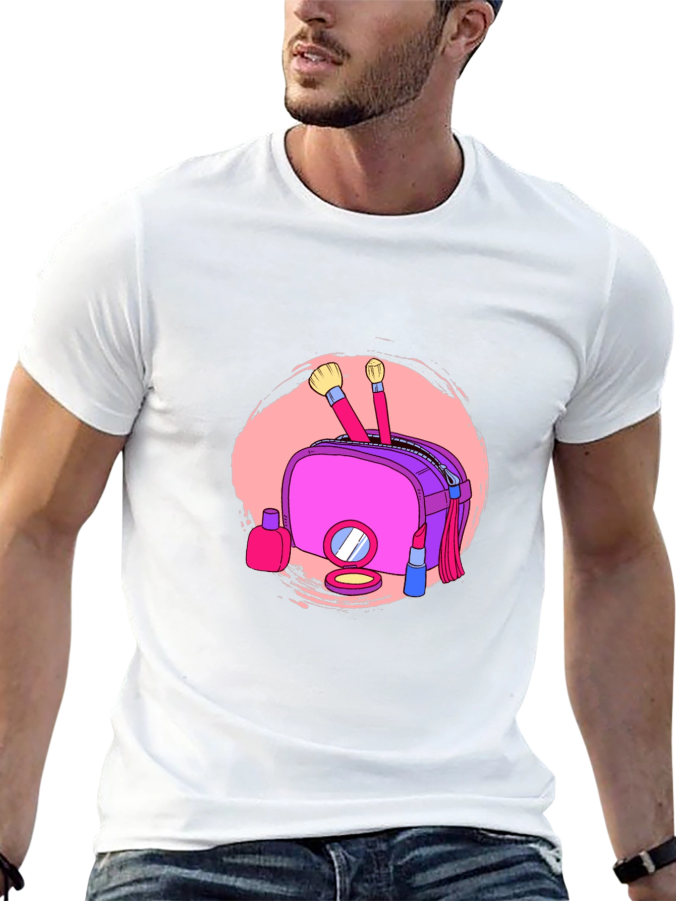 Makeup Bag Graphic Tee - Stylish Black T-Shirt