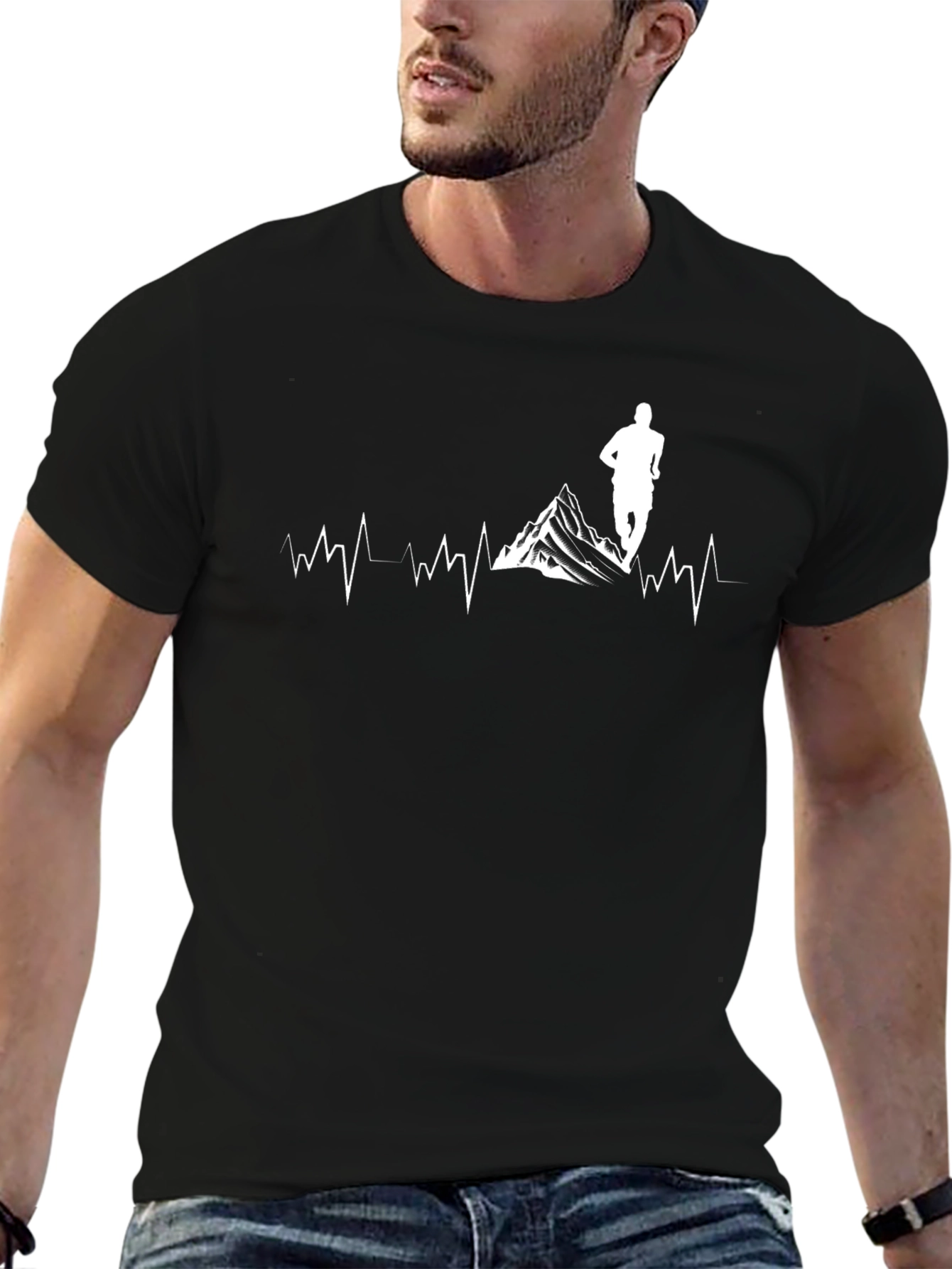 Mountain Runner Heartbeat T-Shirt - Black