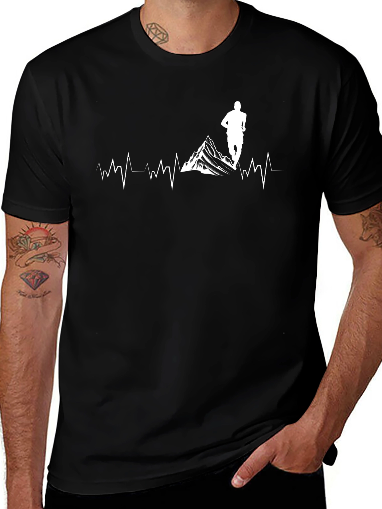 Mountain Runner Heartbeat T-Shirt - Black