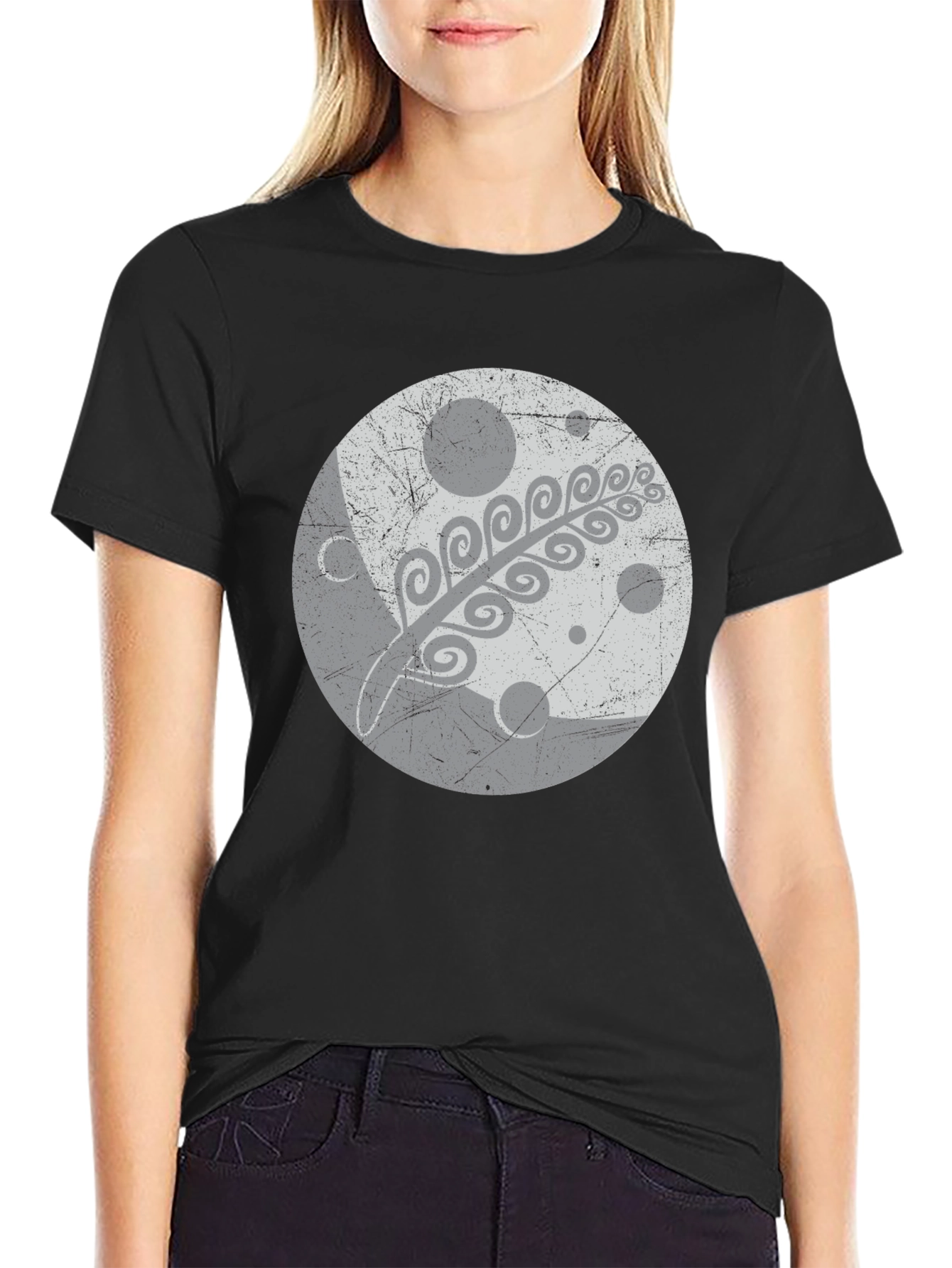 Abstract Moon Print Black Tee