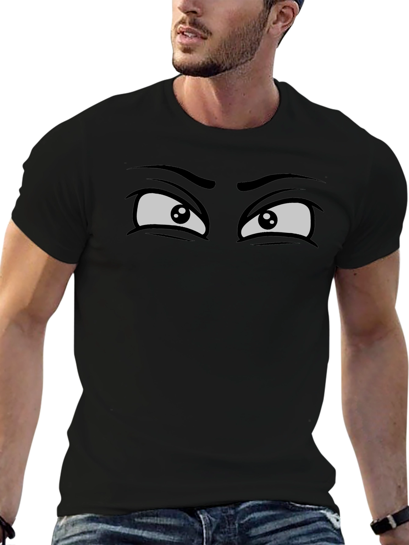Funny Cartoon Eyes Graphic Black T-Shirt