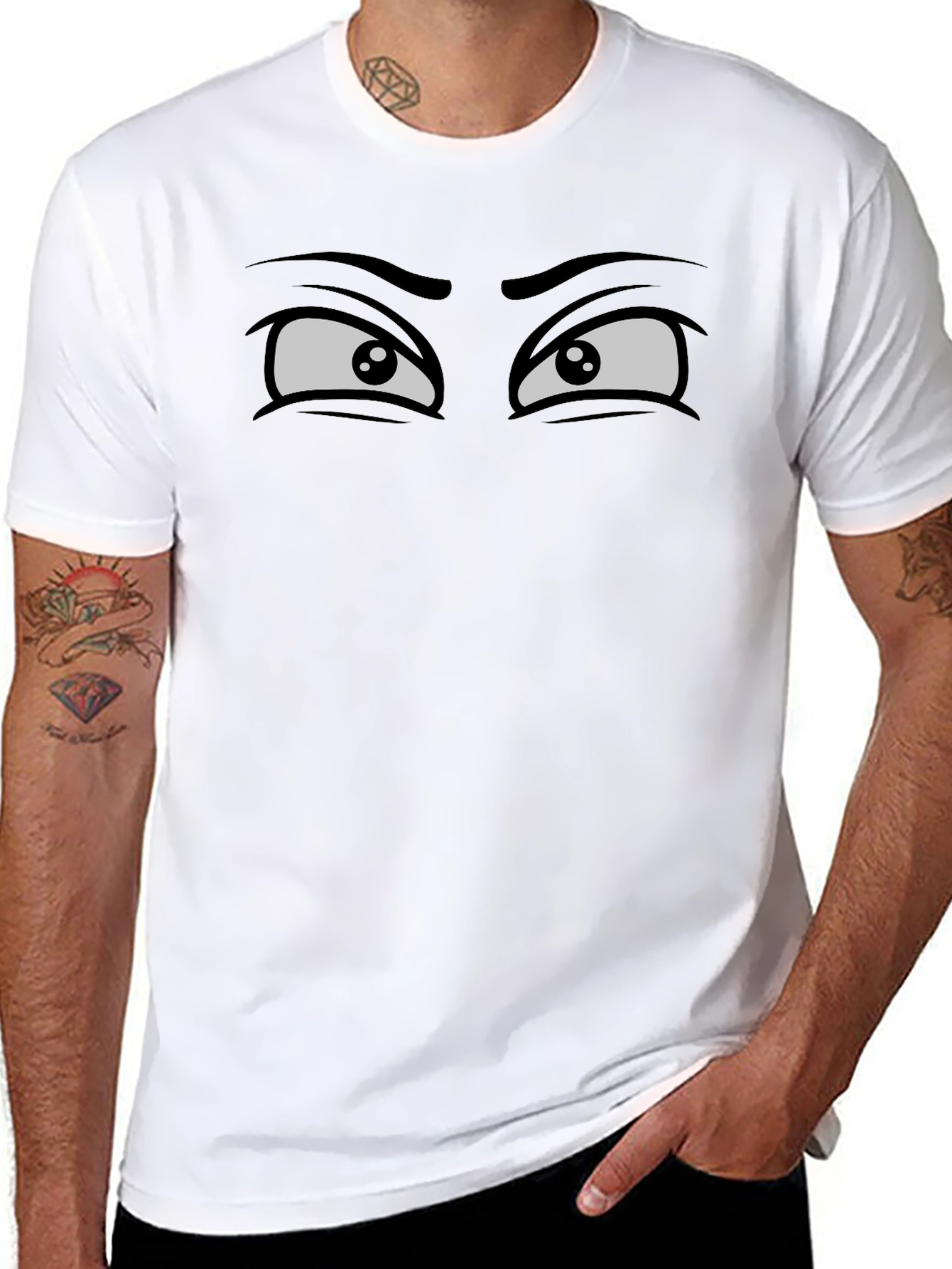 Funny Cartoon Eyes Graphic Black T-Shirt