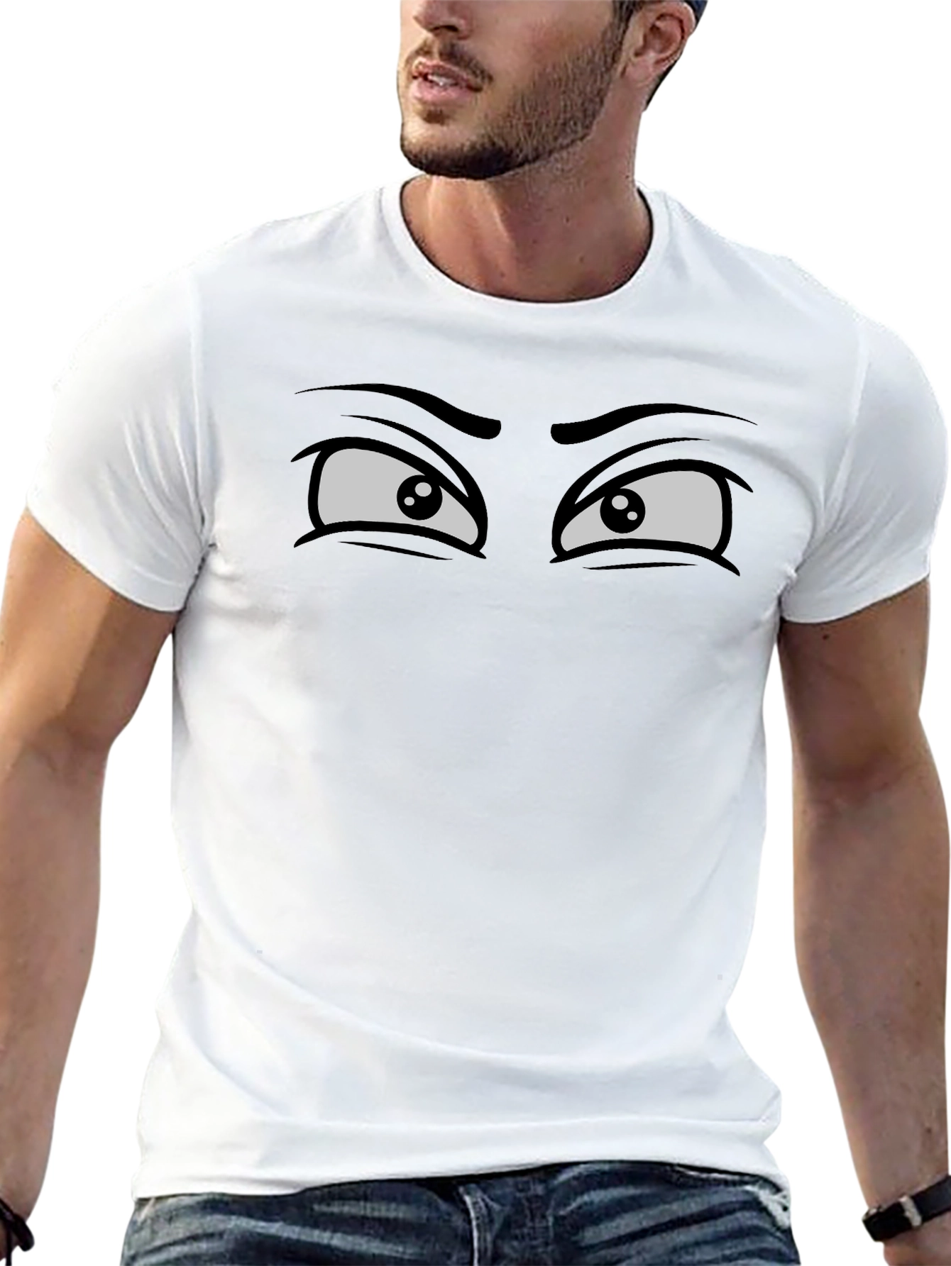 Funny Cartoon Eyes Graphic Black T-Shirt