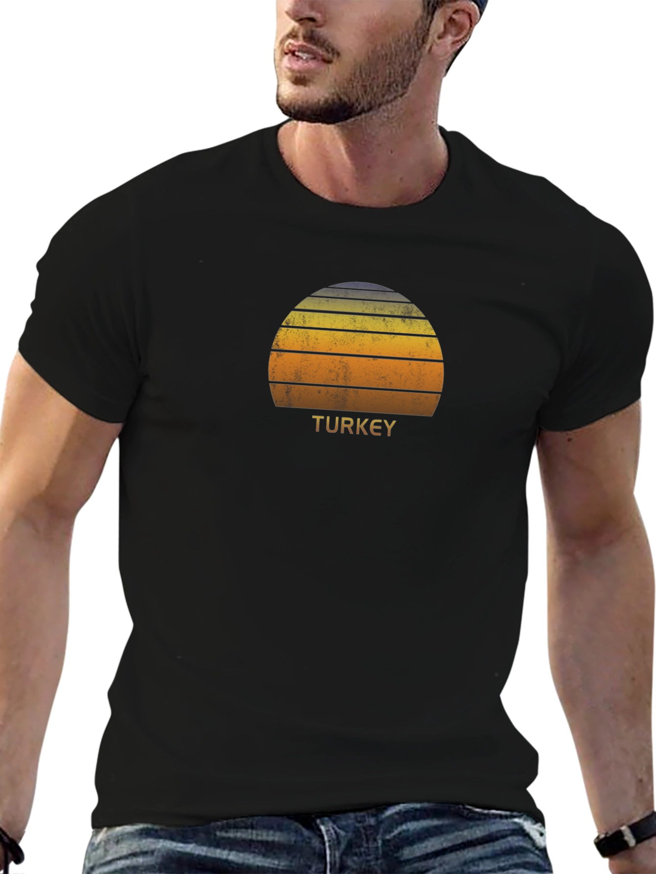 Turkey Retro Sunset Graphic Tee - Black Cotton Blend