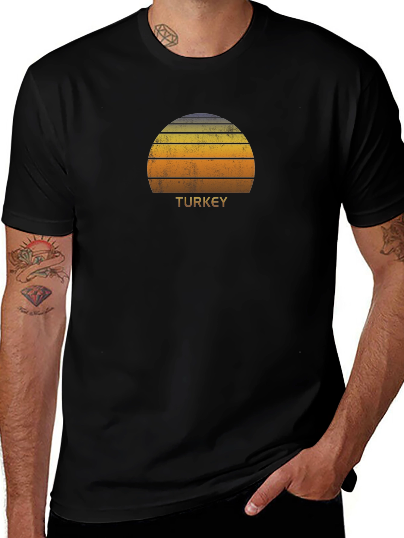 Turkey Retro Sunset Graphic Tee - Black Cotton Blend