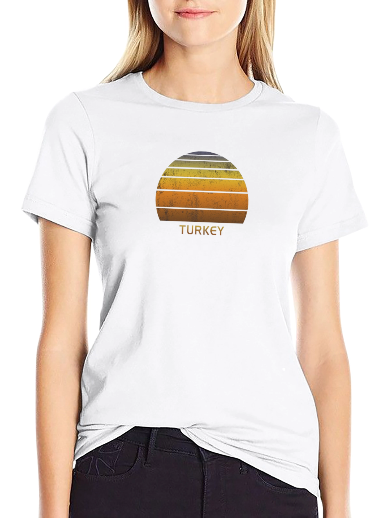 Turkey Retro Sunset Graphic Tee - Black Cotton Blend