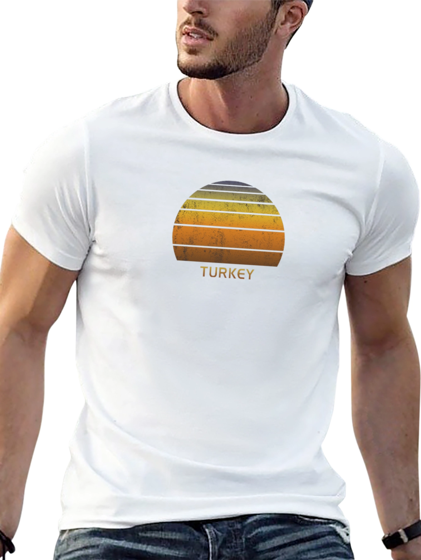 Turkey Retro Sunset Graphic Tee - Black Cotton Blend