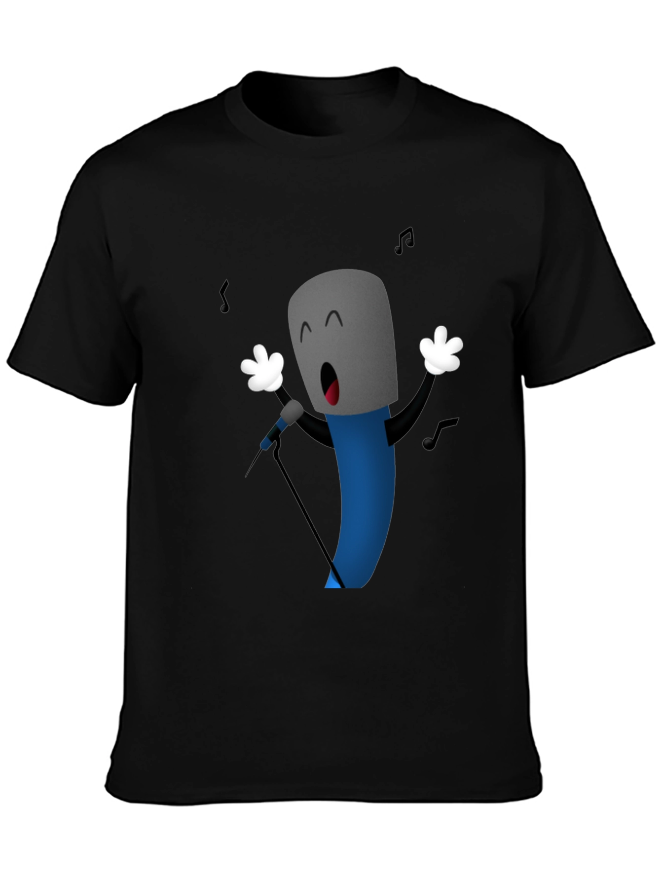 Singing Microphone Cartoon Graphic Black T-Shirt