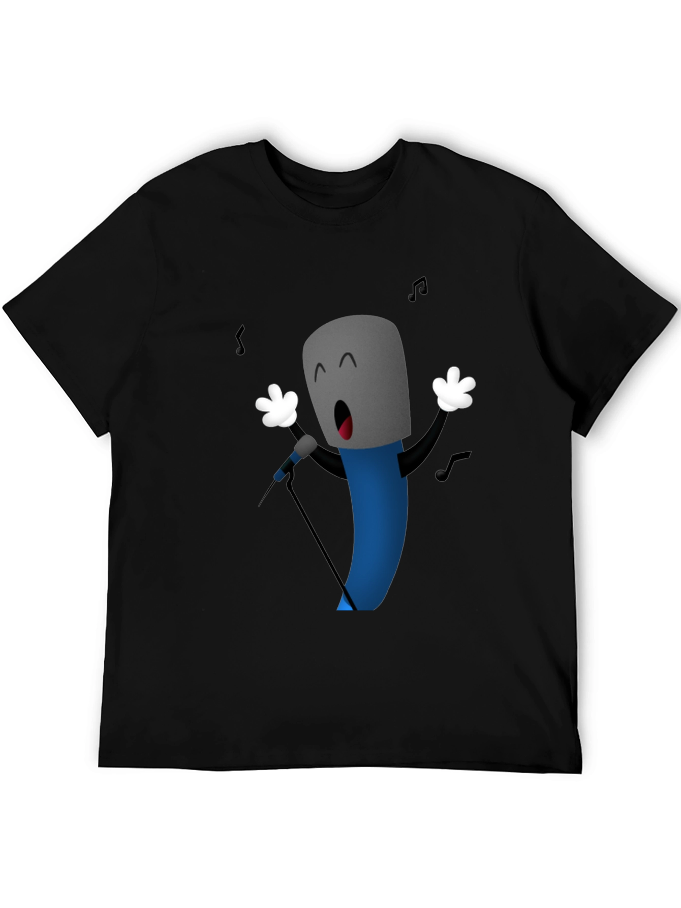 Singing Microphone Cartoon Graphic Black T-Shirt