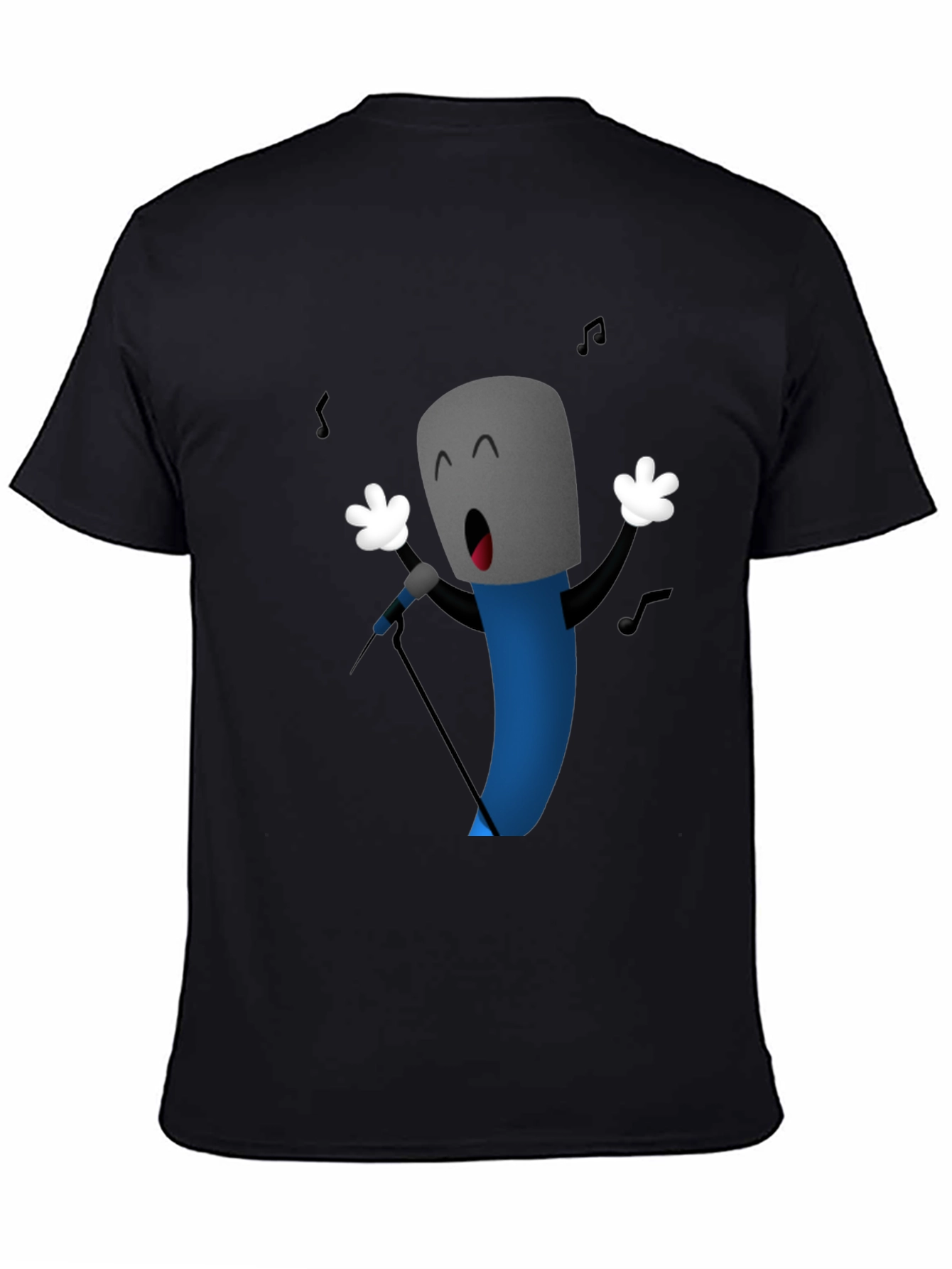 Singing Microphone Cartoon Graphic Black T-Shirt