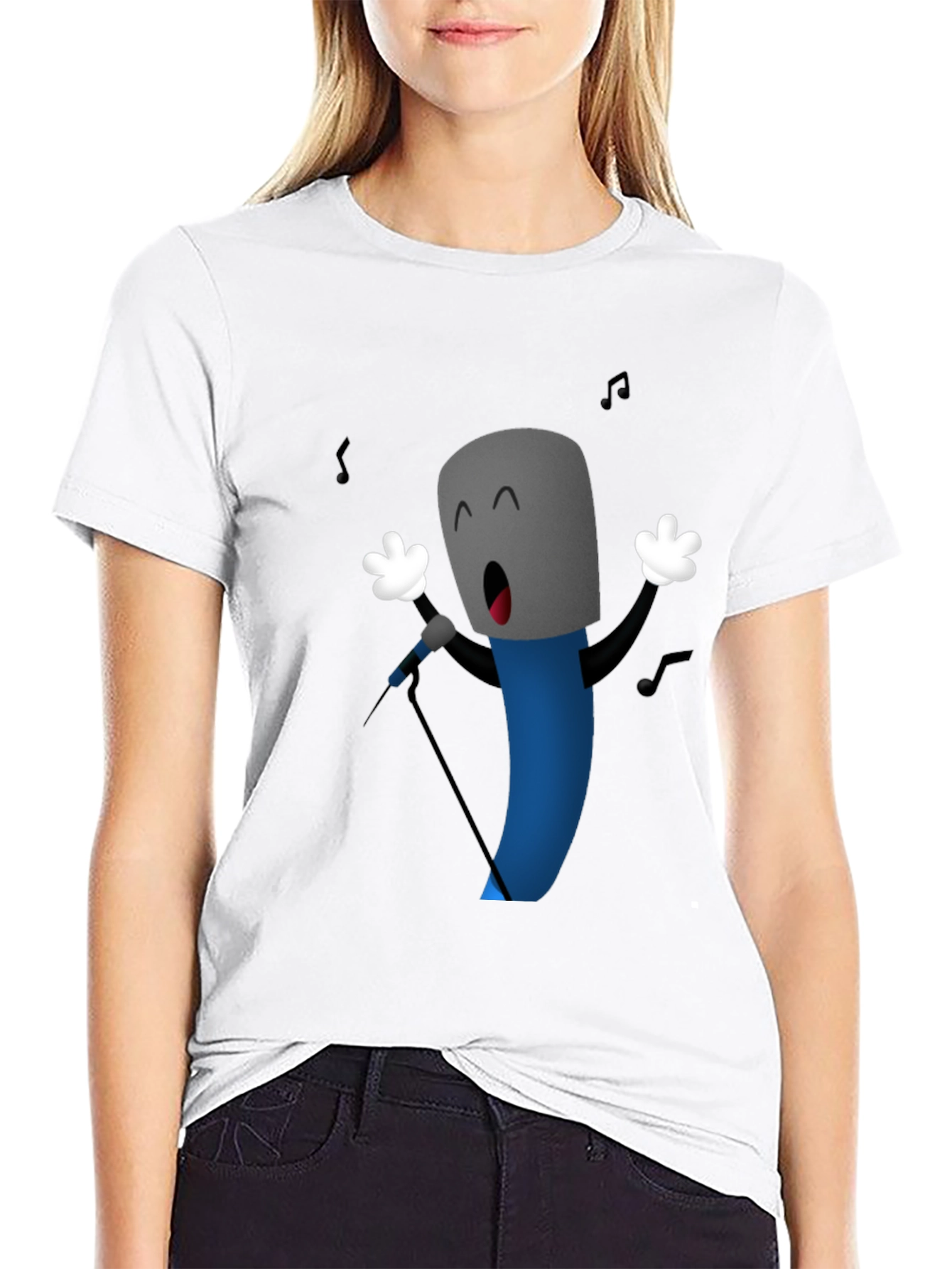 Singing Microphone Cartoon Graphic Black T-Shirt
