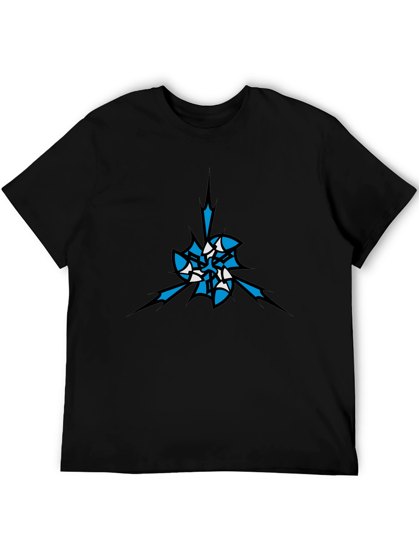 Mens Black T-Shirt with Abstract Blue & White Graphic