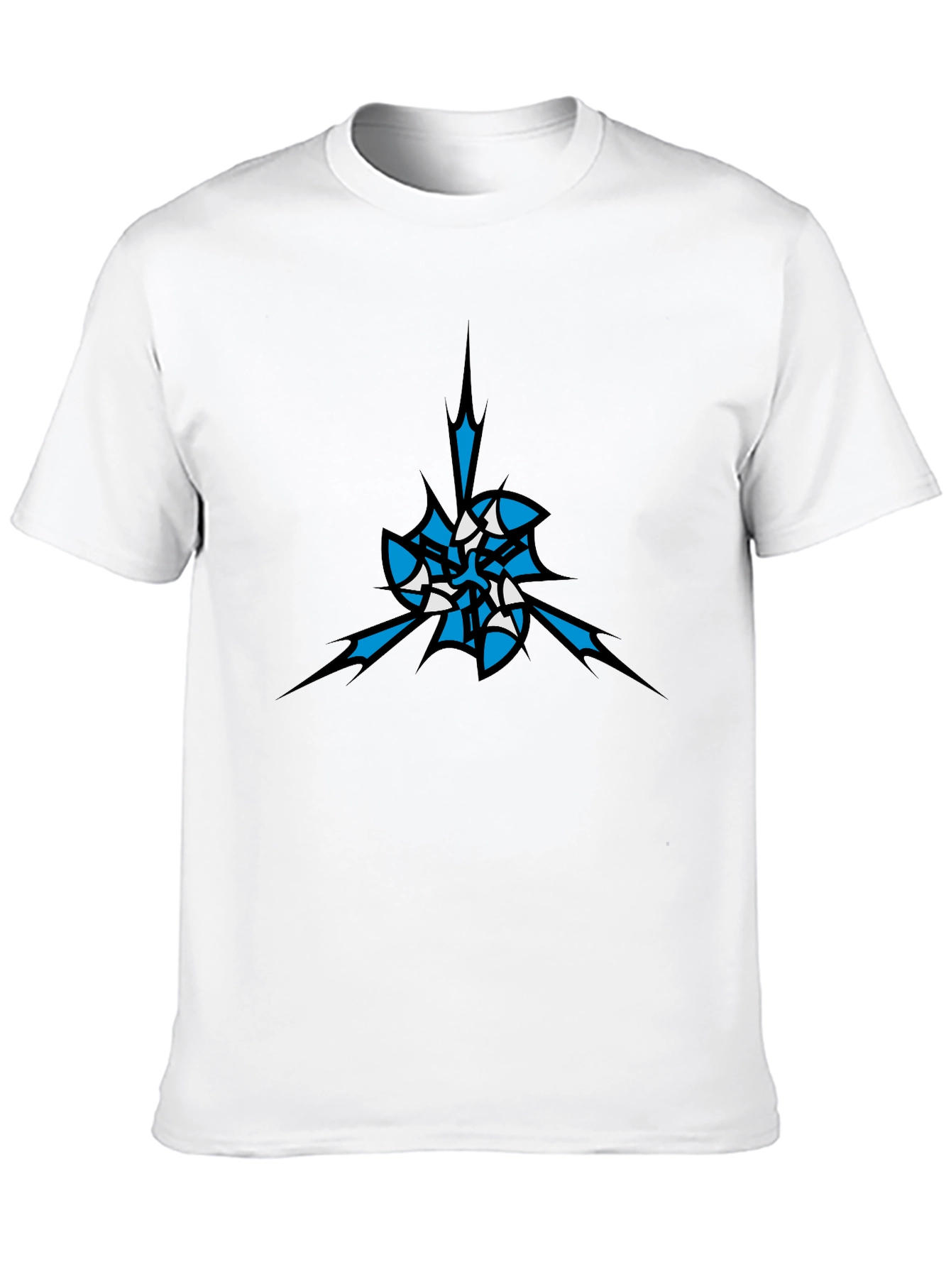 Mens Black T-Shirt with Abstract Blue & White Graphic