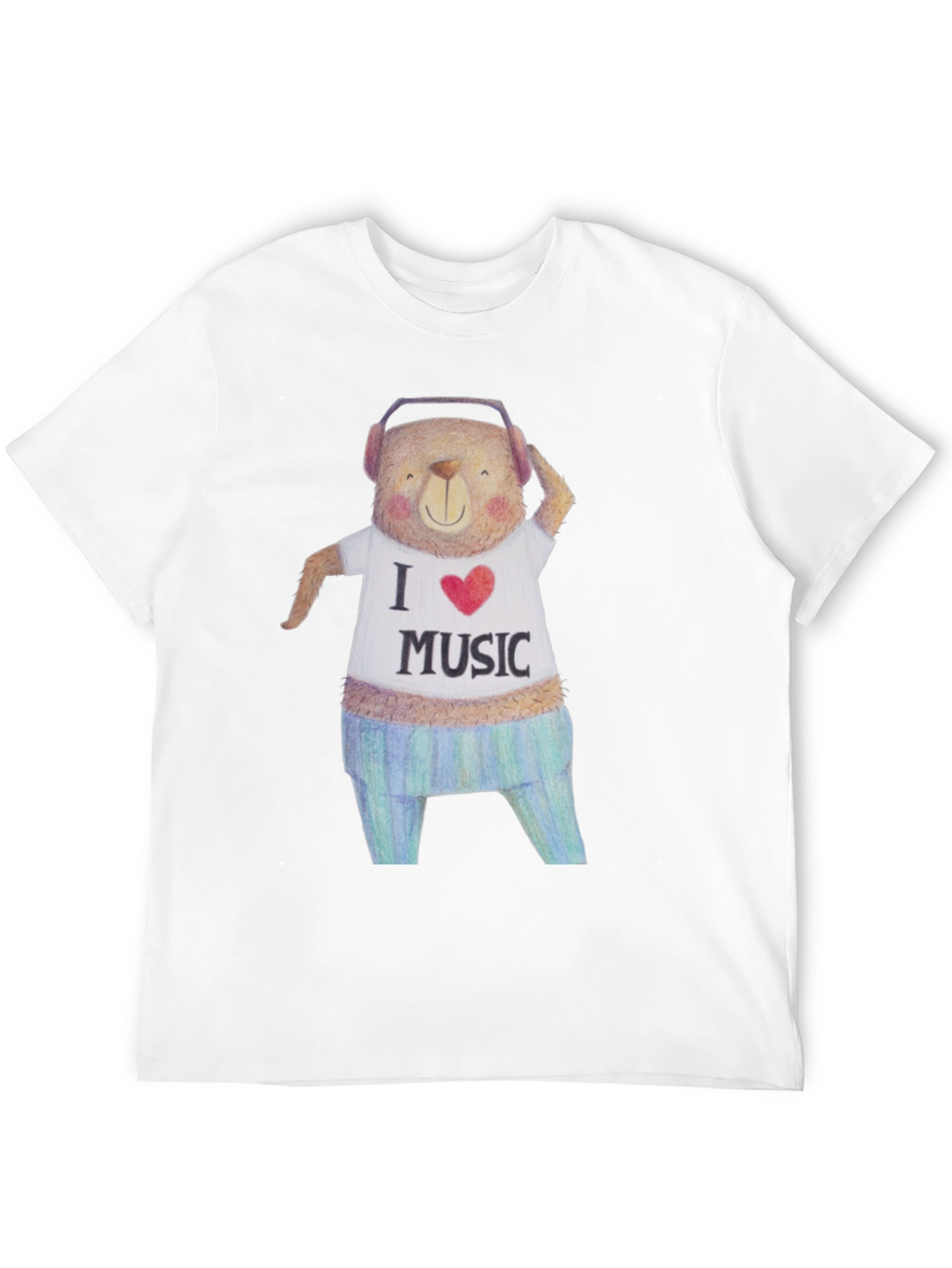 Musical Bear Graphic Tee - Black Cotton T-Shirt