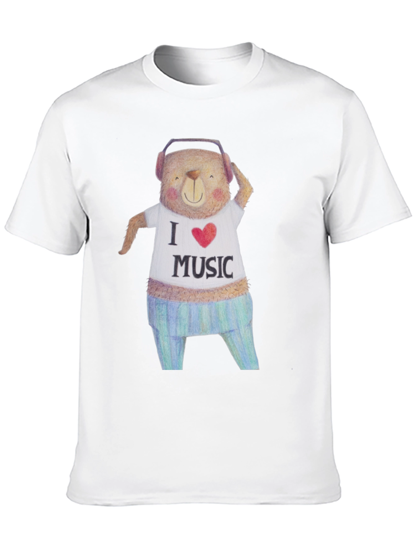 Musical Bear Graphic Tee - Black Cotton T-Shirt