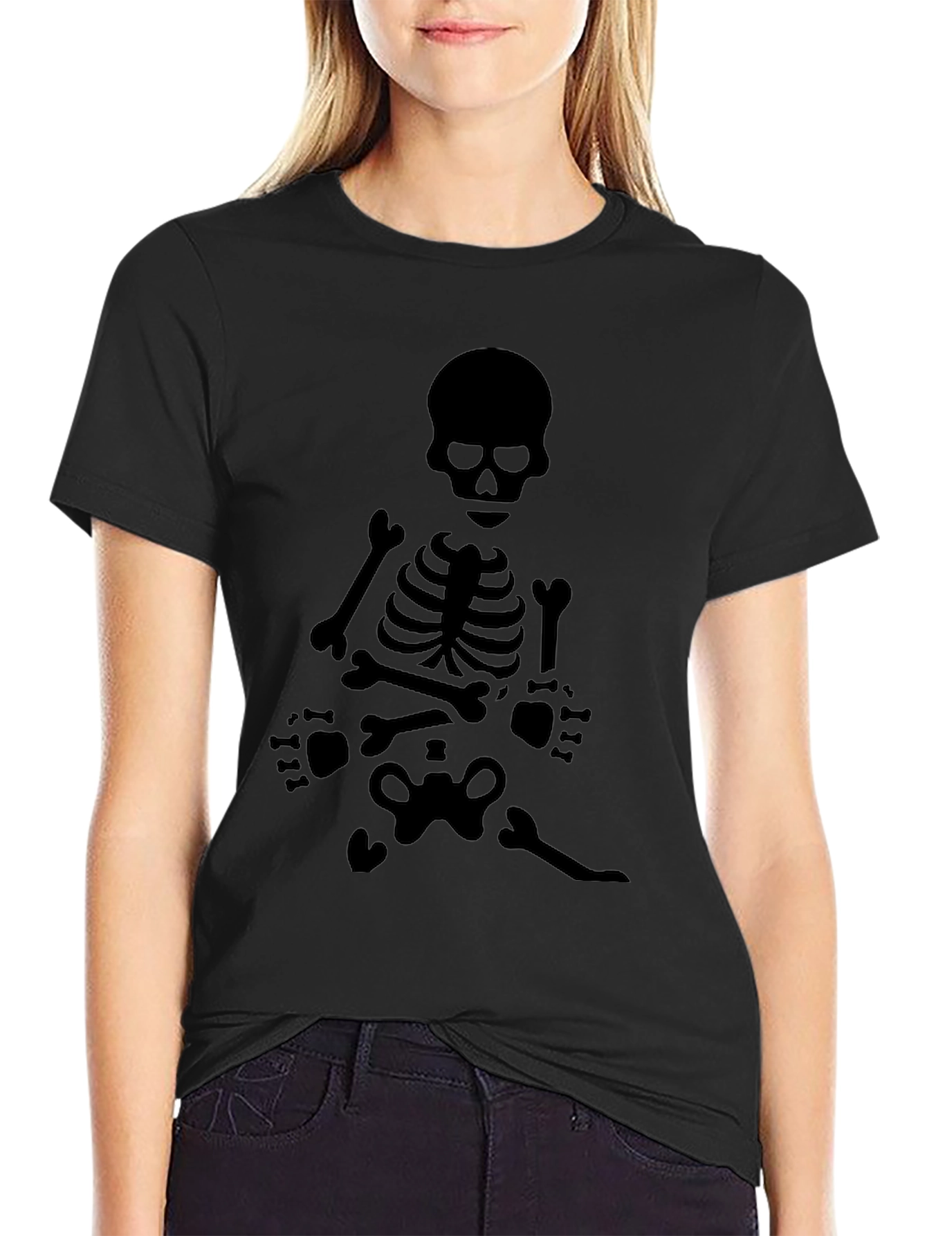 Skeleton Graphic Tee - Black Crew Neck