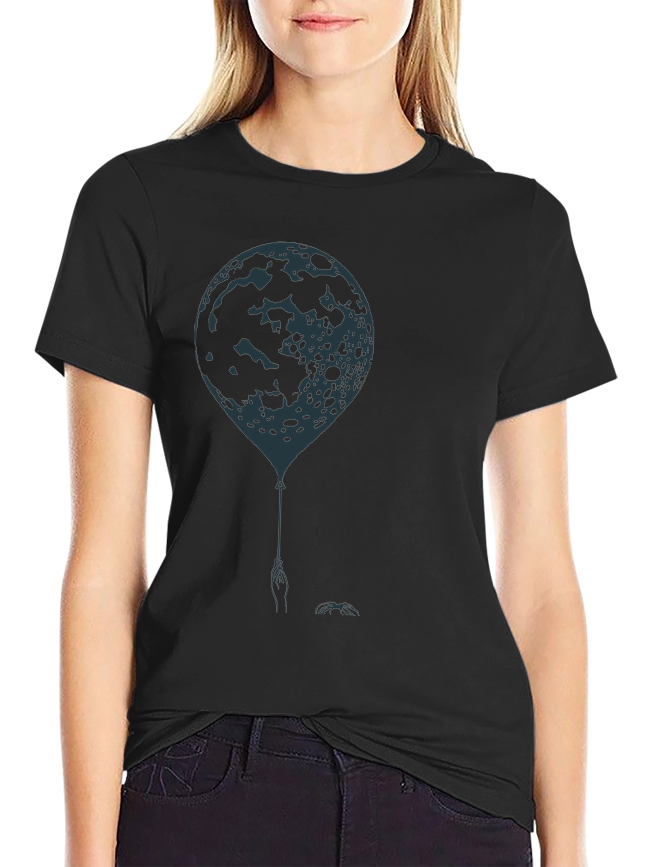 Moon Balloon Graphic Tee - Mens Black Cotton T-Shirt