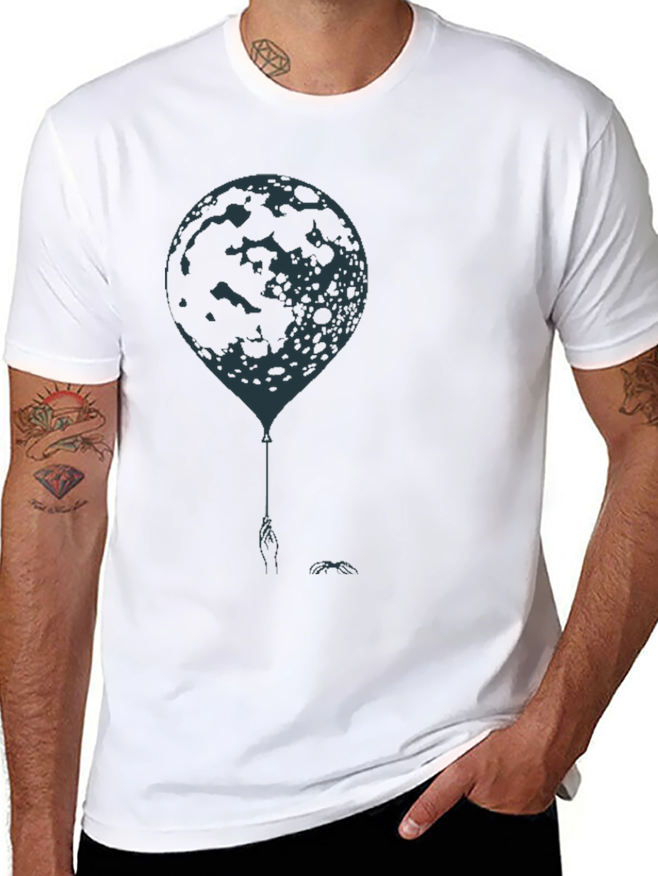 Moon Balloon Graphic Tee - Mens Black Cotton T-Shirt