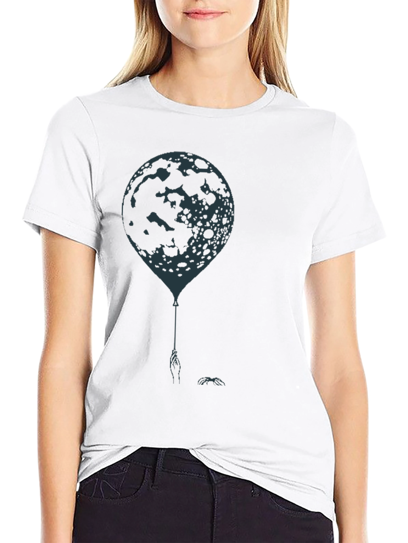 Moon Balloon Graphic Tee - Mens Black Cotton T-Shirt