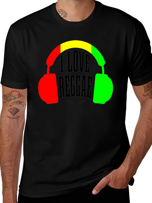 I Love Reggae T-Shirt Headphones Jamaican Colors