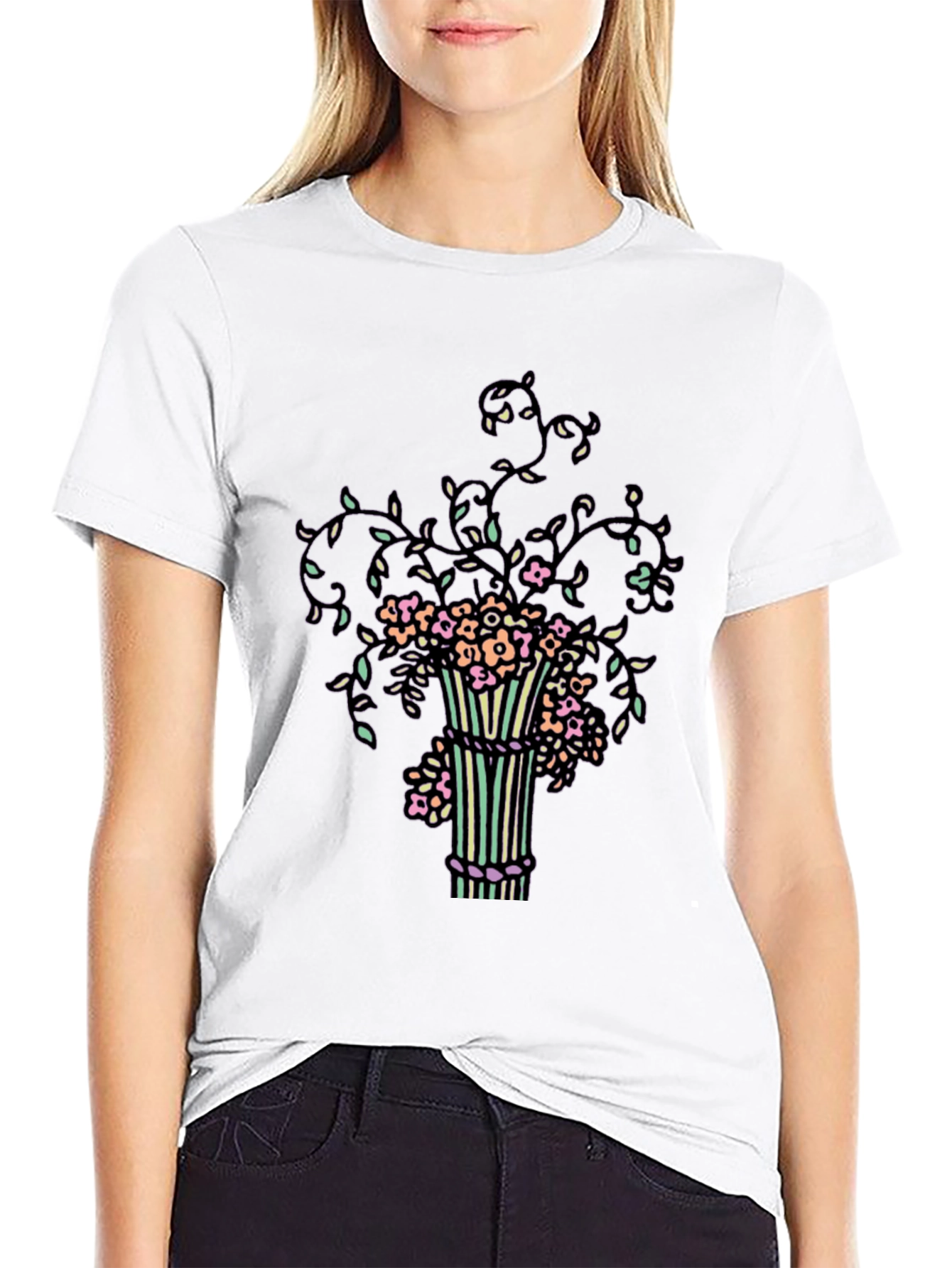 Floral Vase Graphic T-Shirt - Unique Stylish Design