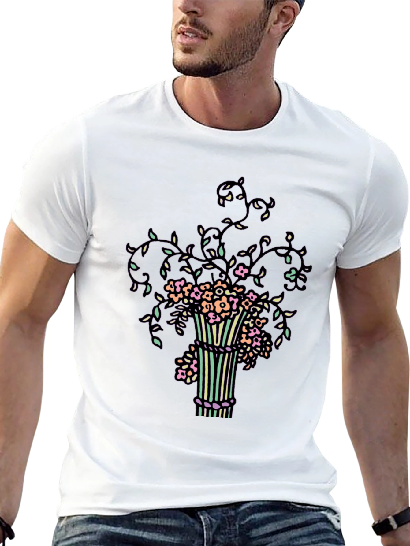 Floral Vase Graphic T-Shirt - Unique Stylish Design