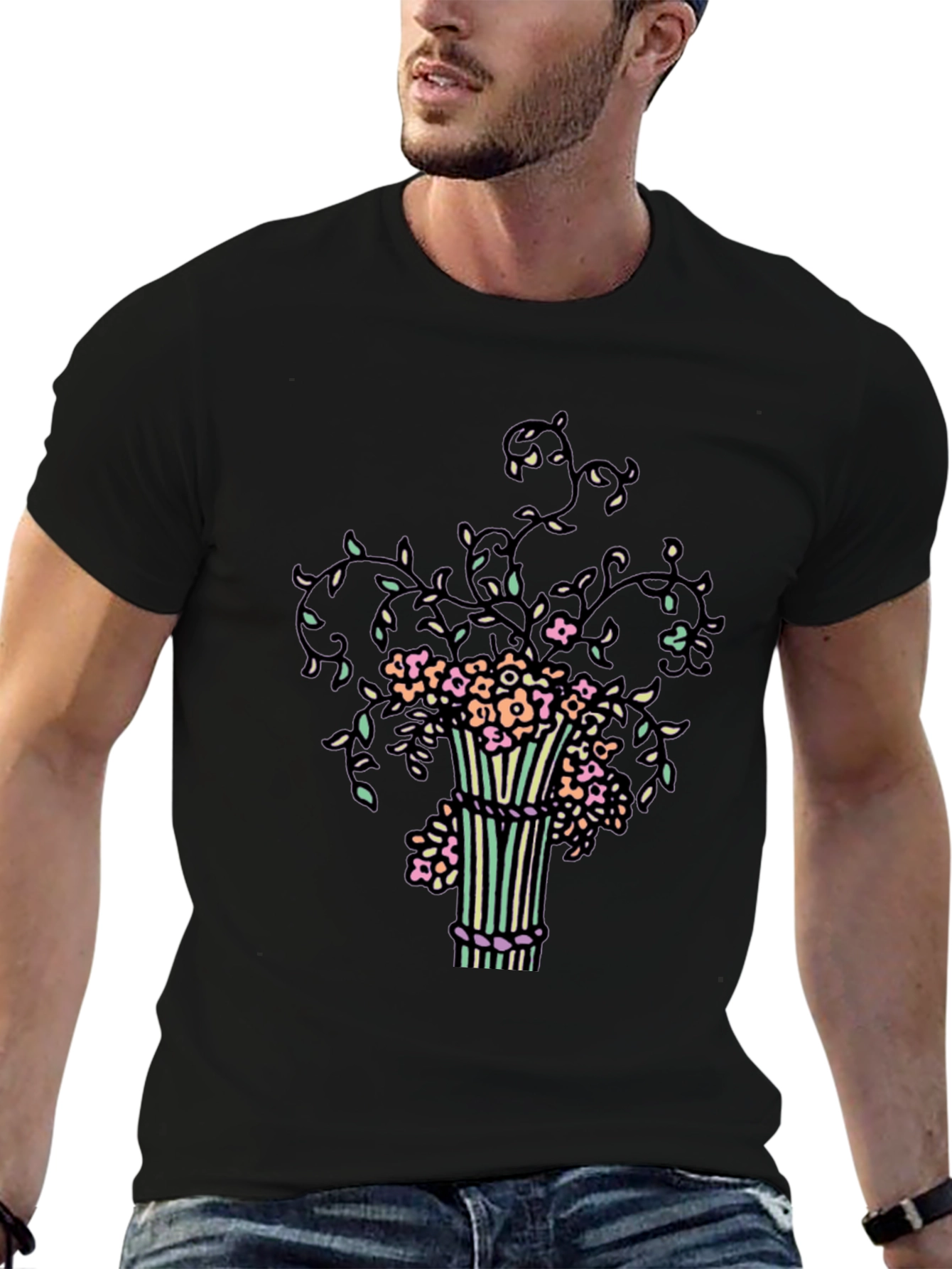 Floral Vase Graphic T-Shirt - Unique Stylish Design
