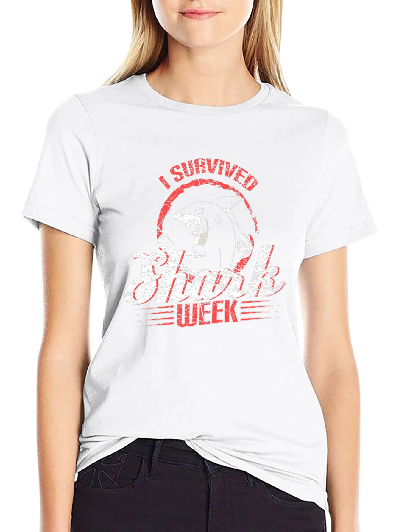 I Survived Shark Week Black Graphic Tee