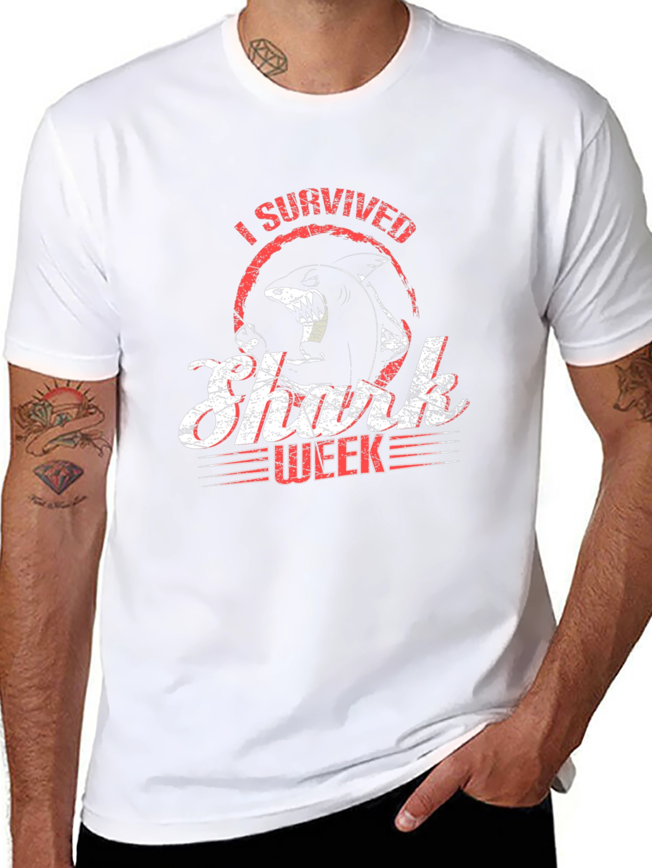I Survived Shark Week Black Graphic Tee