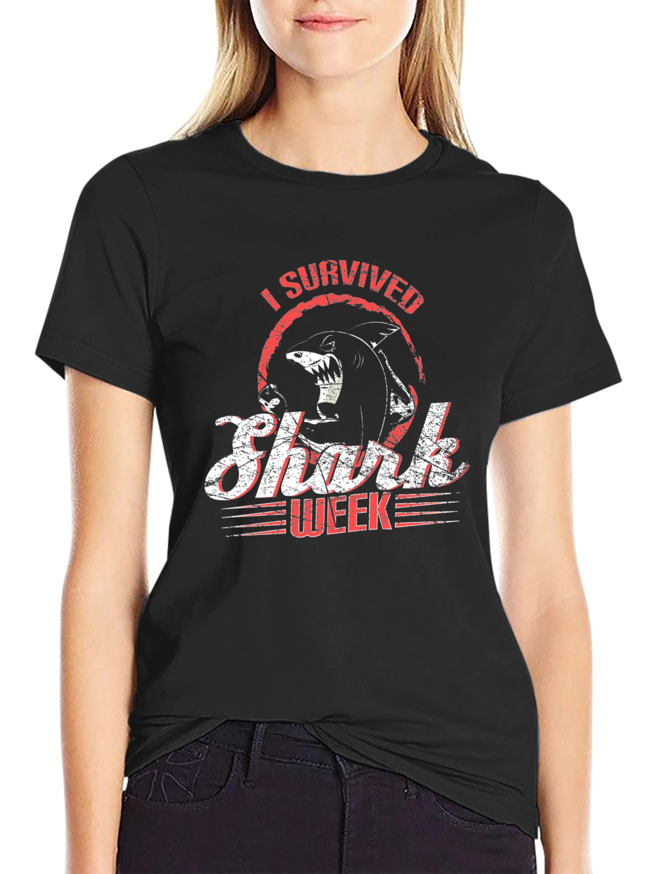 I Survived Shark Week Black Graphic Tee