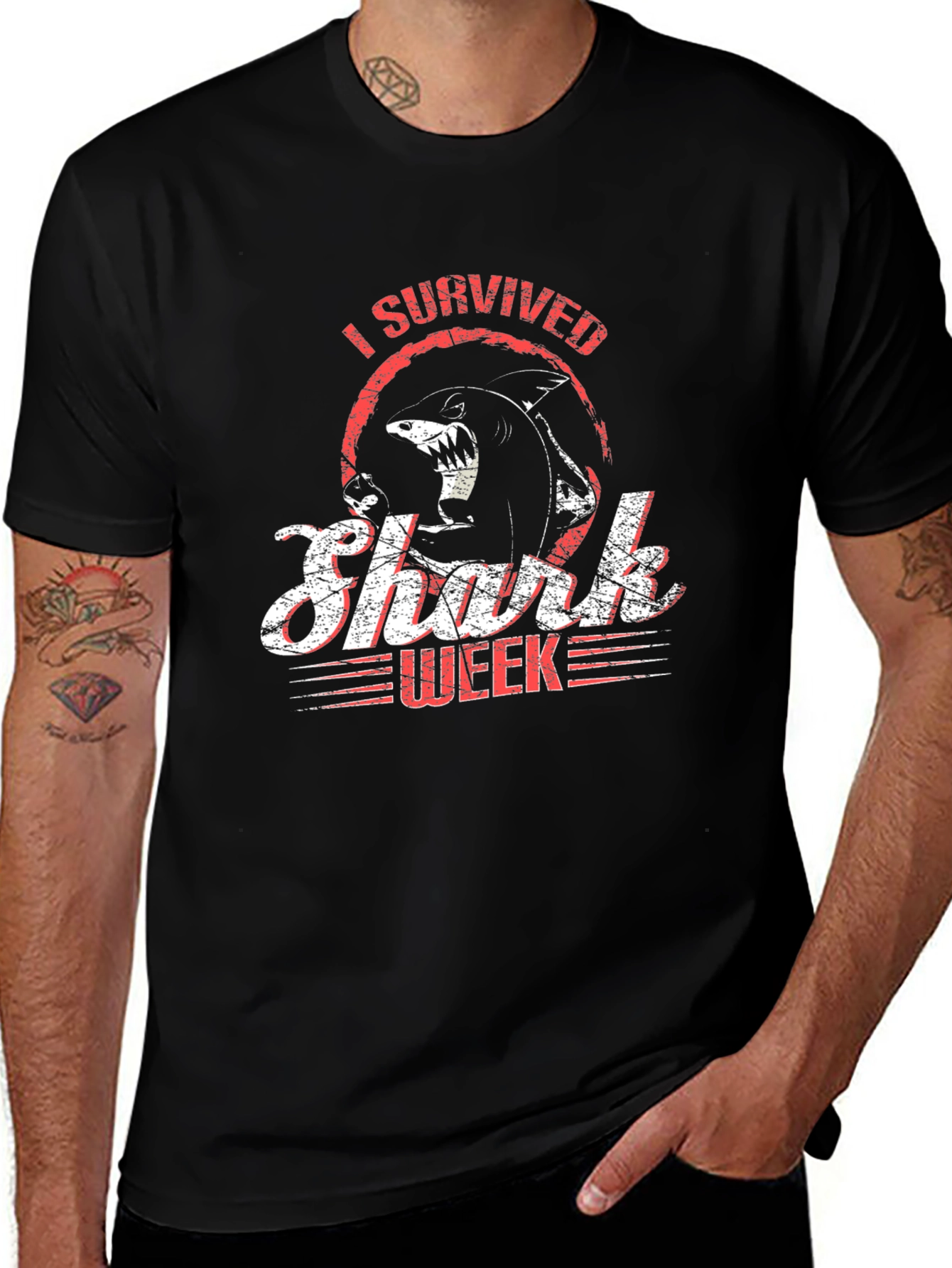 I Survived Shark Week Black Graphic Tee