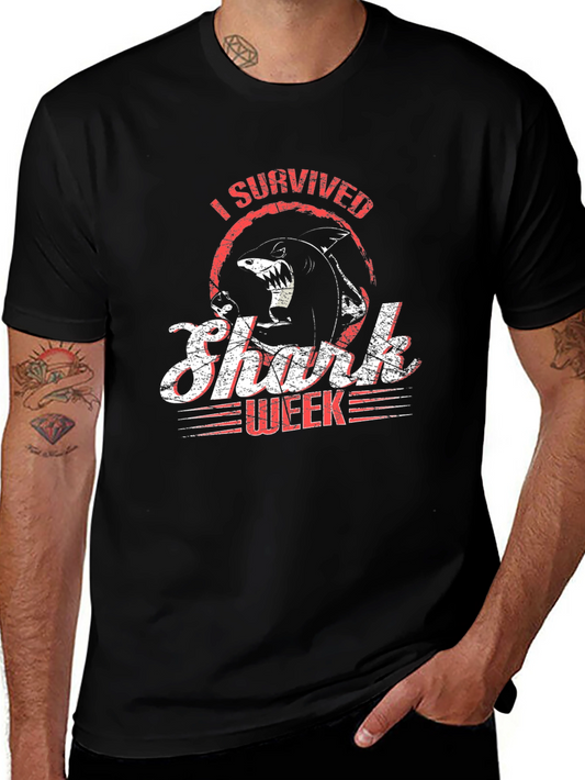 I Survived Shark Week Black Graphic Tee