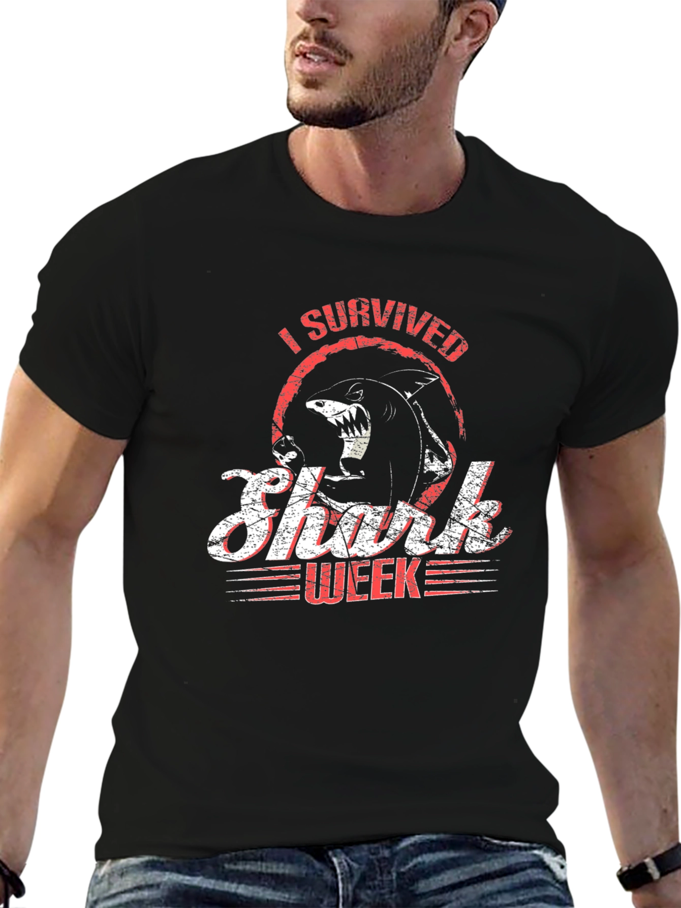 I Survived Shark Week Black Graphic Tee