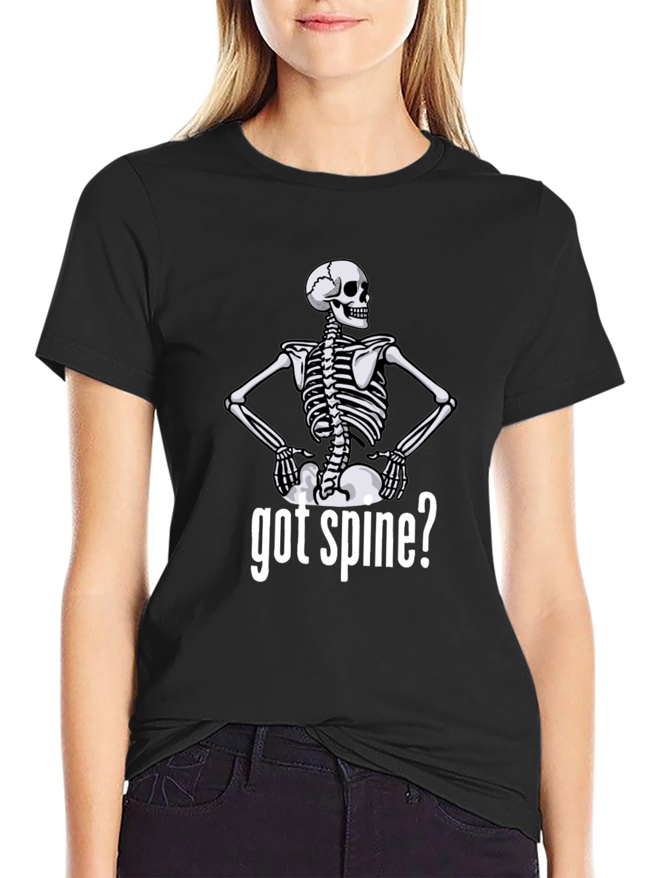 Got Spine? Skeleton Graphic Tee - Black Cotton T-Shirt
