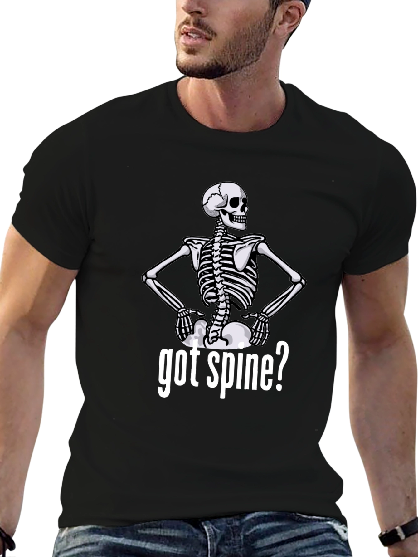 Got Spine? Skeleton Graphic Tee - Black Cotton T-Shirt