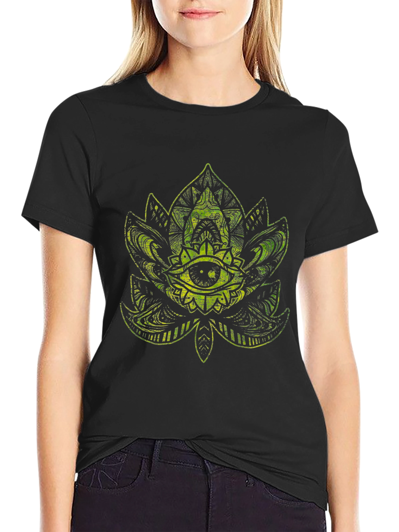 Mystic Eye Lotus Graphic Black T-Shirt