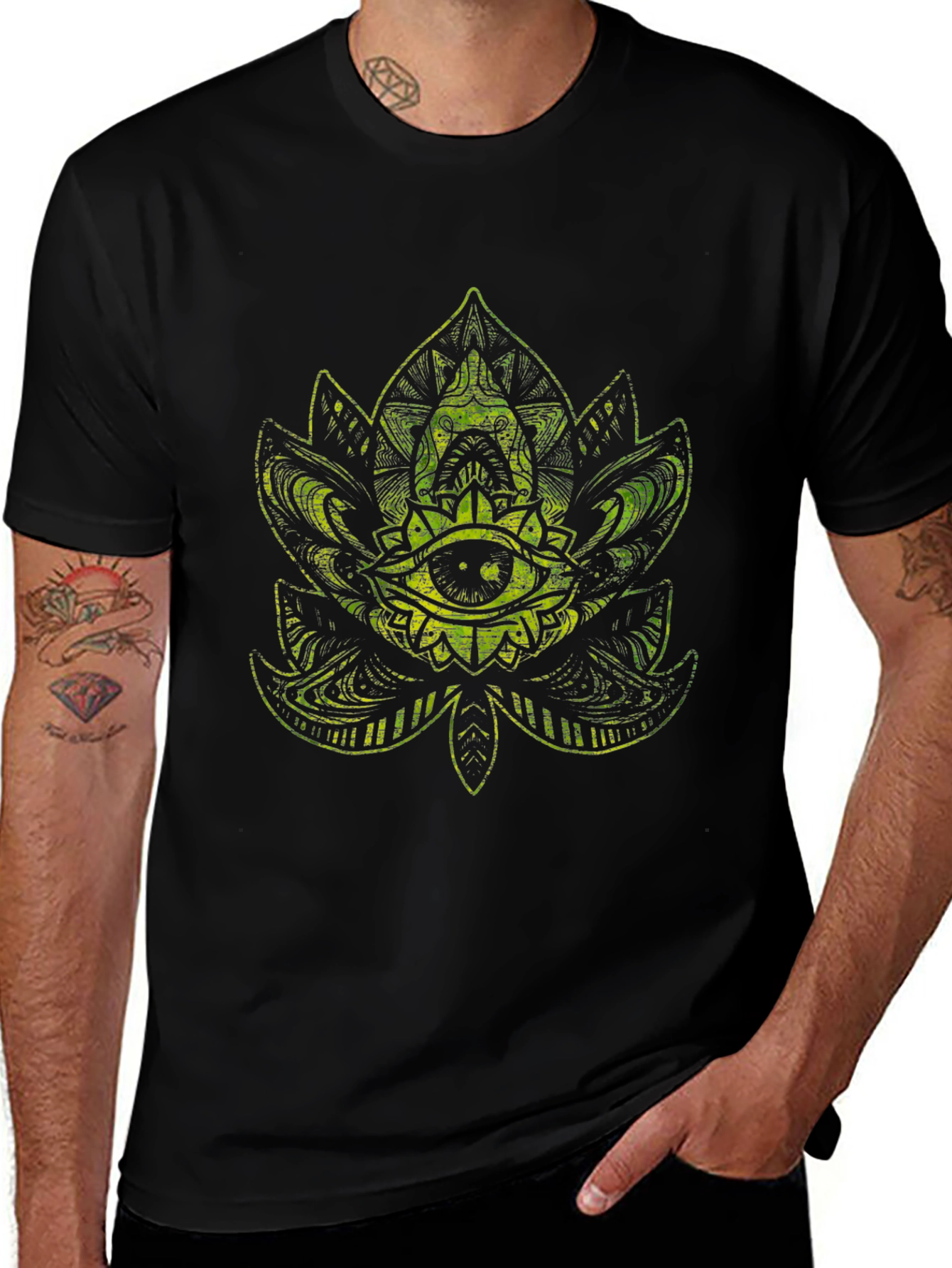 Mystic Eye Lotus Graphic Black T-Shirt